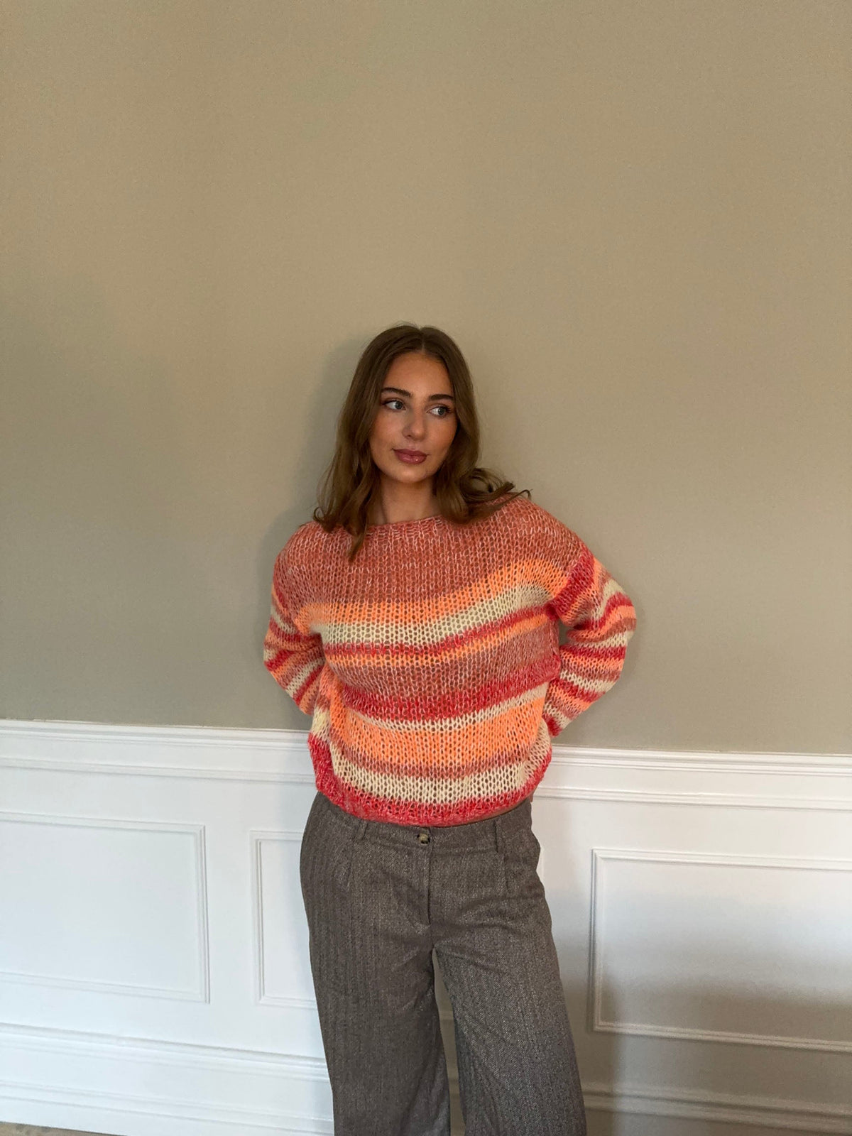 Helin Kırmızı-Turuncu Oversize Triko Kazak