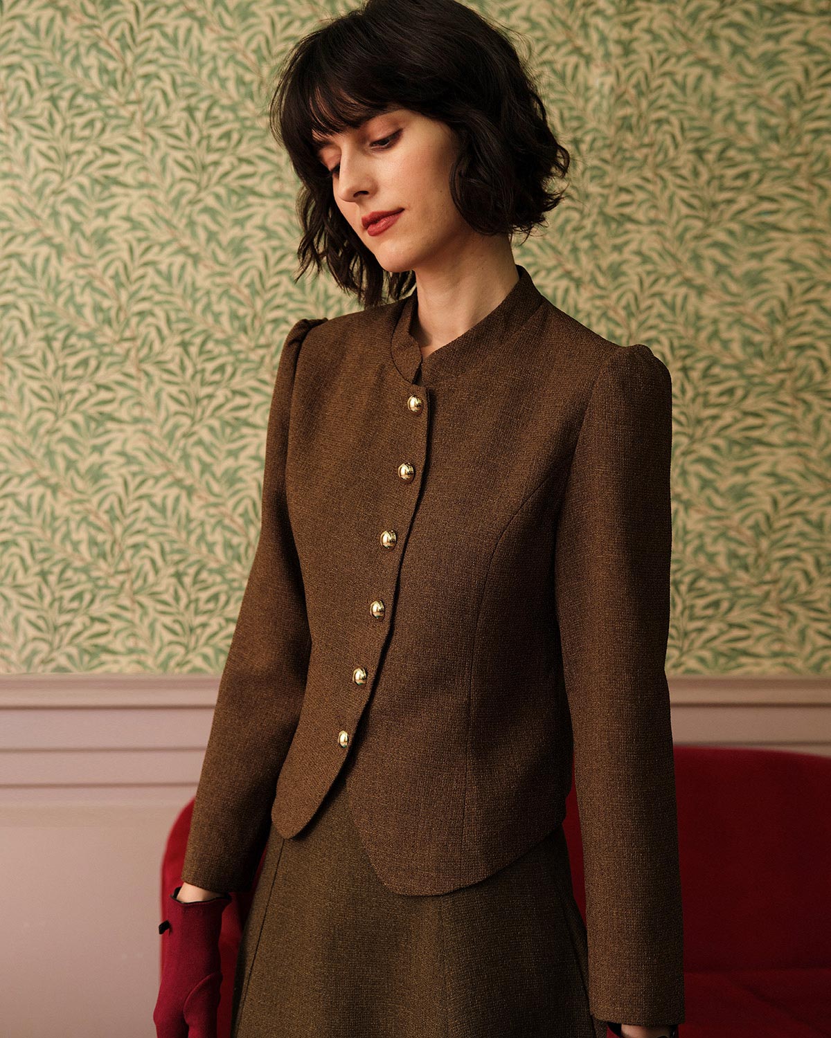 Klasik Retro Tek Düğmeli Tweed Ceket