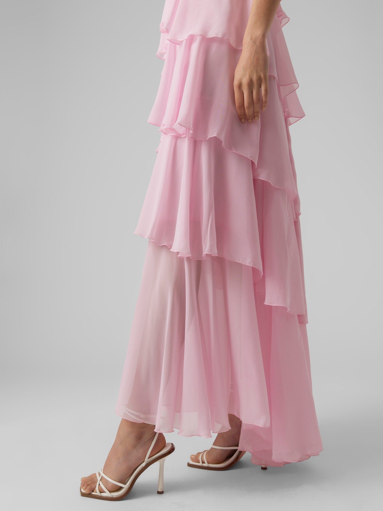 Pembe Fırfırlı Maxi Elbise