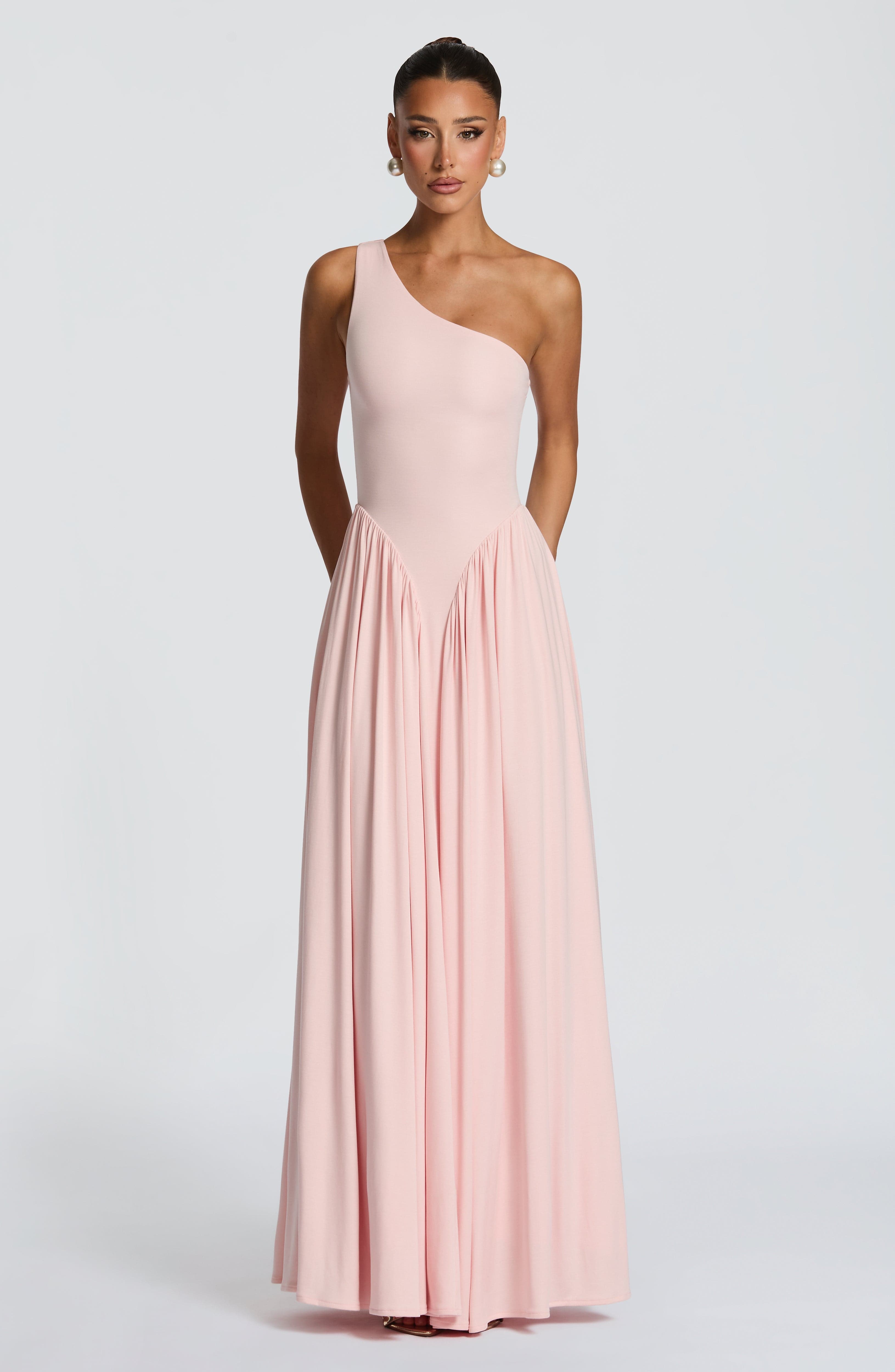 Vespera Yumuşak Pembe Maxi Elbise