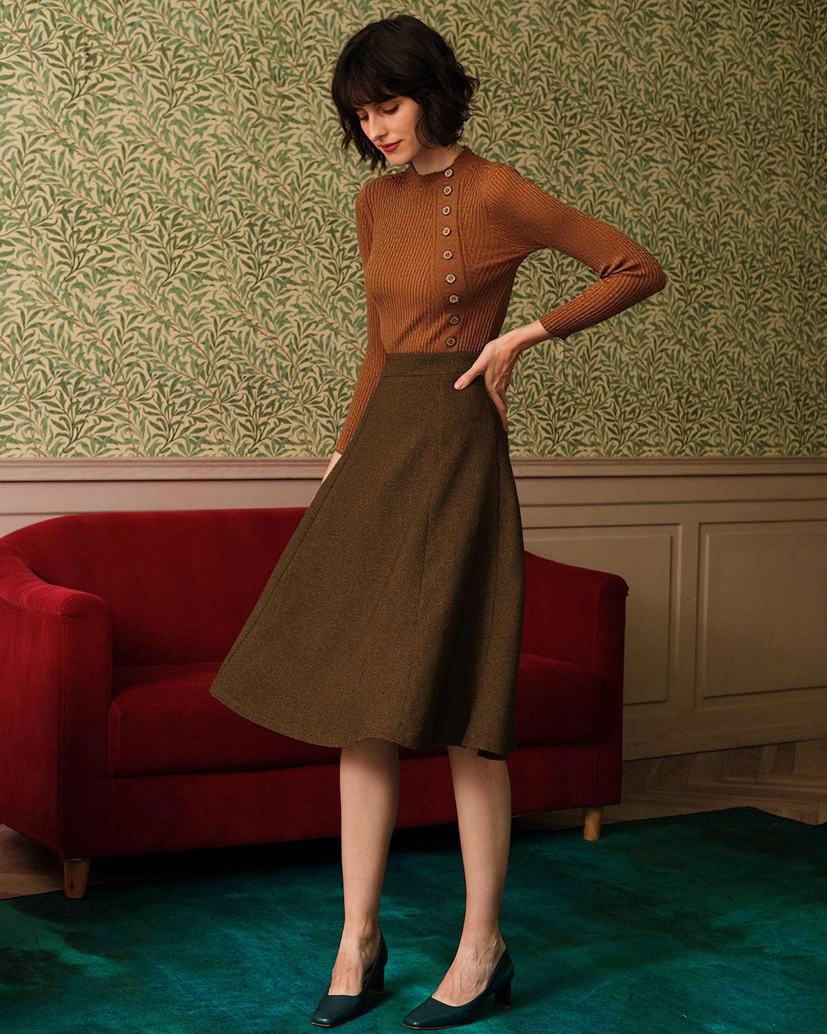 Karamel Mock Neck Ribana Triko Tişört