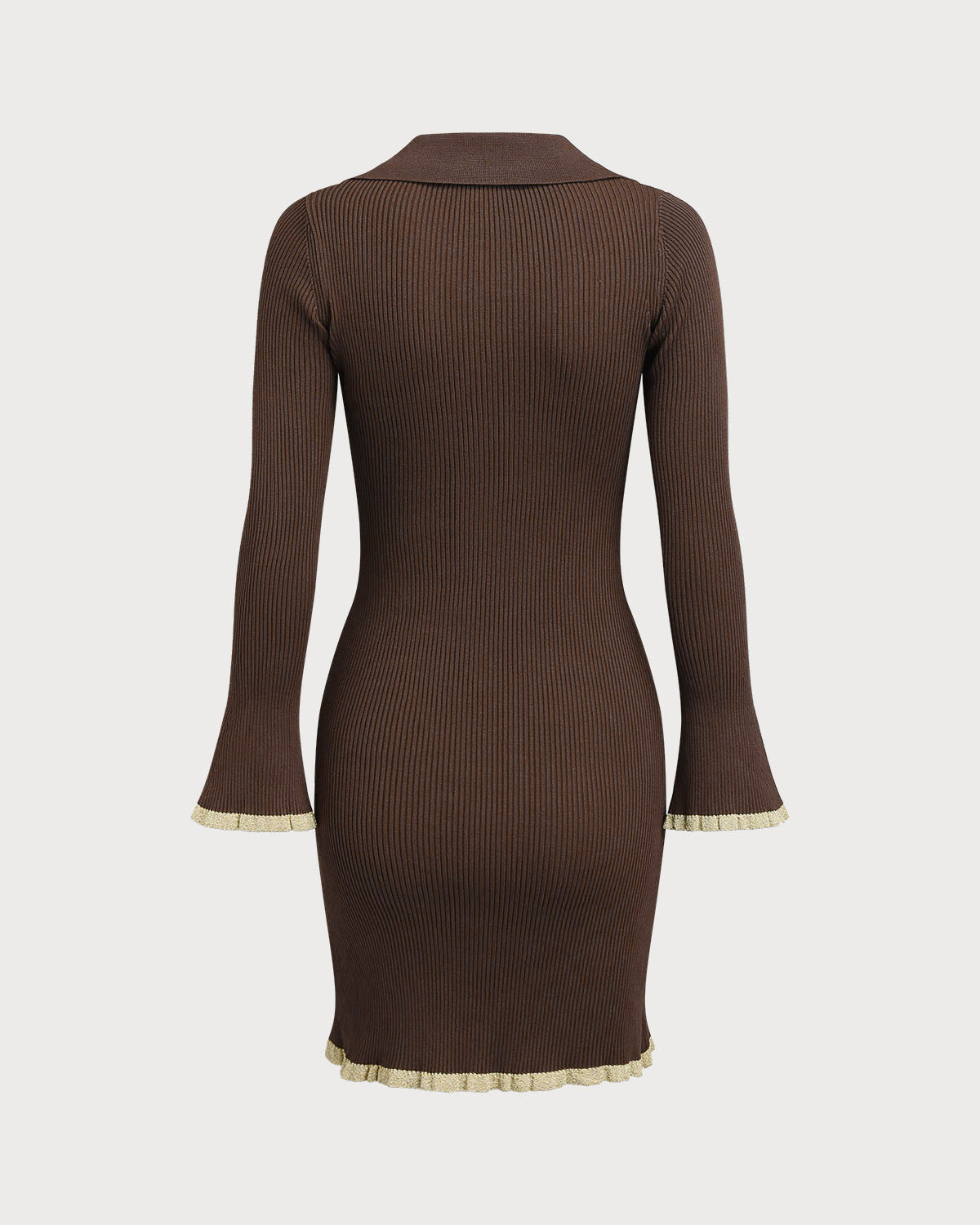 Kahverengi Bodycon Düğmeli Kazak Elbisesi