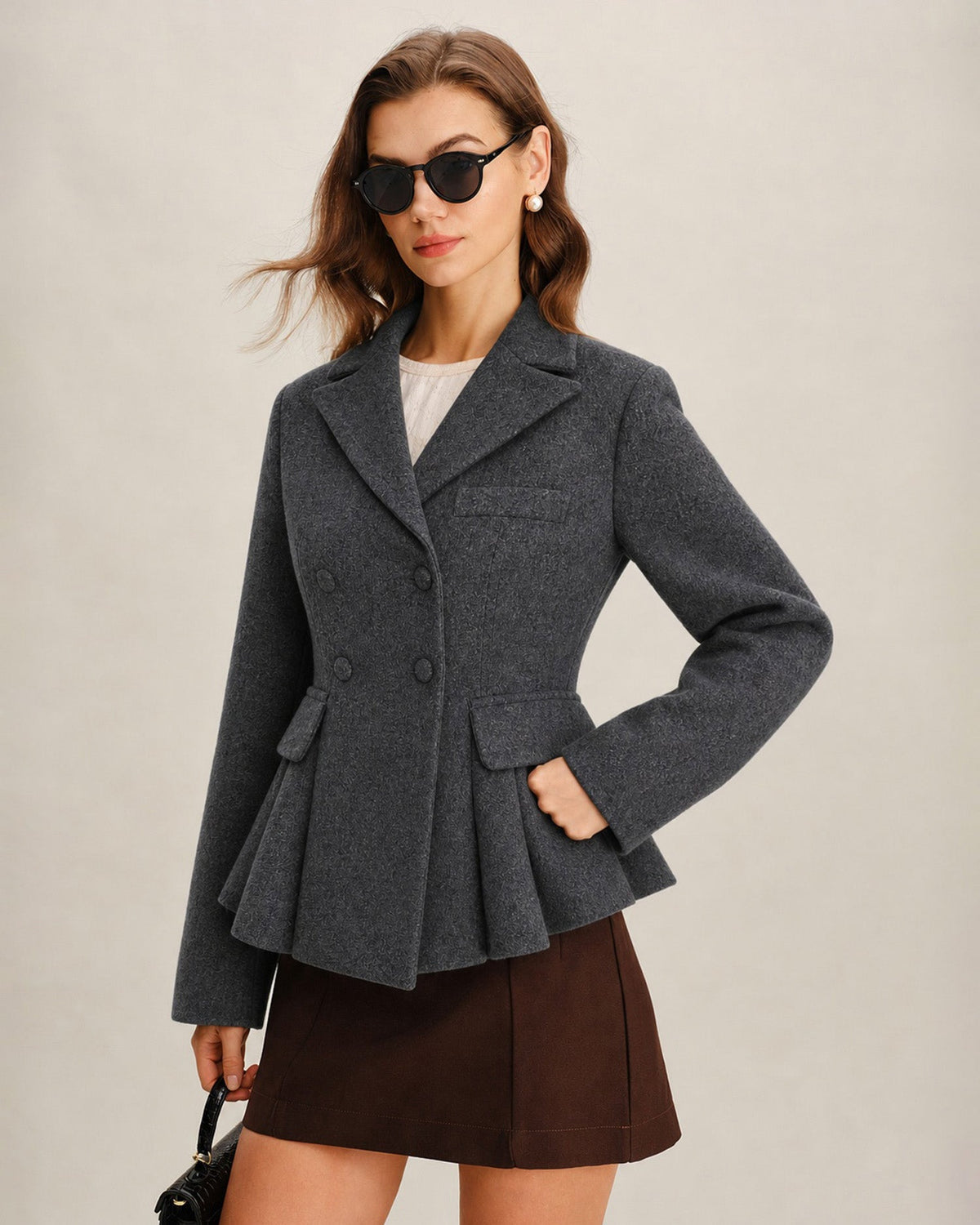 Gri Çift Düğmeli Blazer