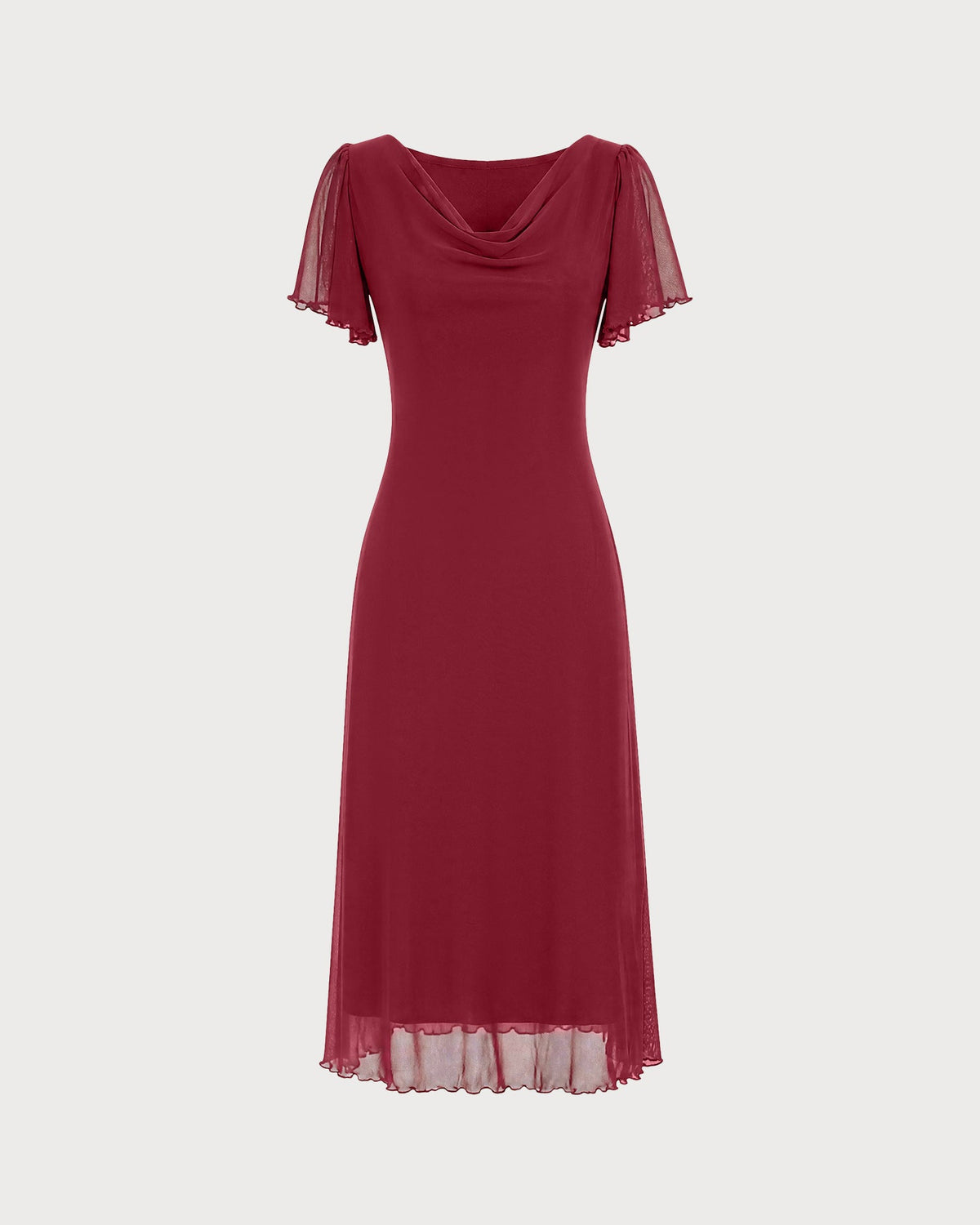 Kırmızı Cowl Yaka A-Line File Midi Elbise