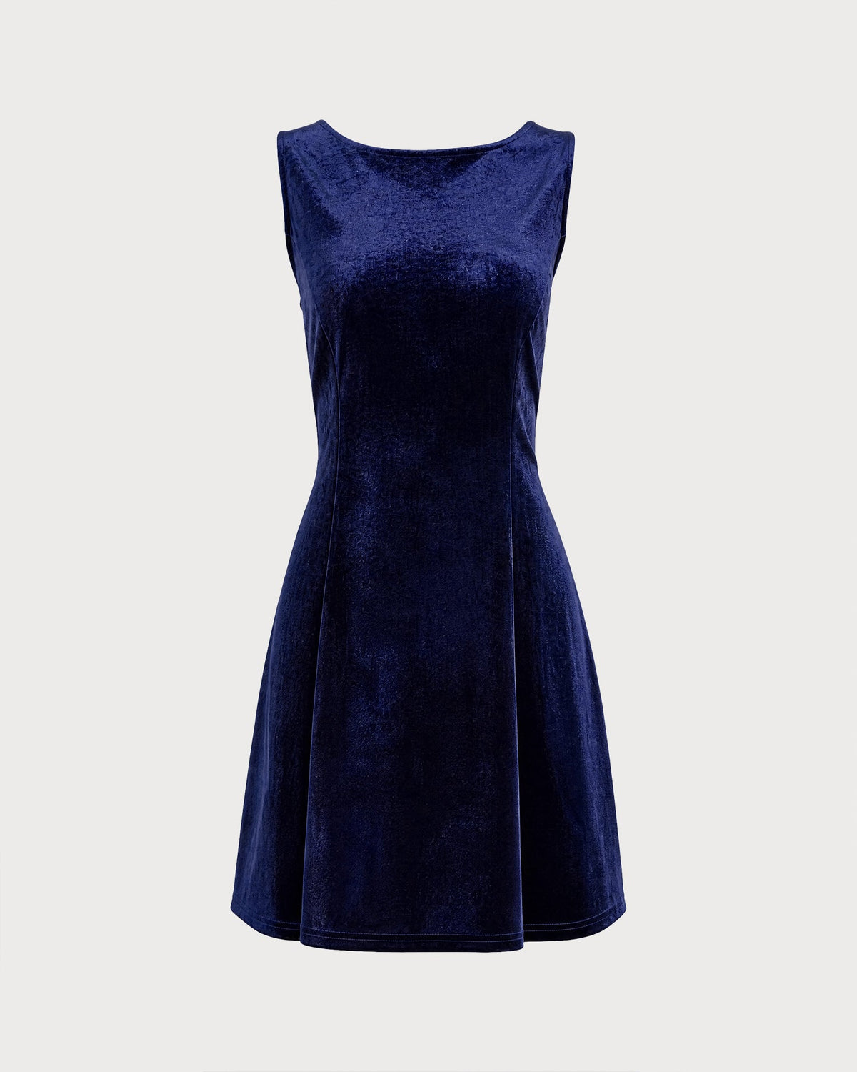 Lacivert Bot Neck Kolsuz Velur Mini Elbise