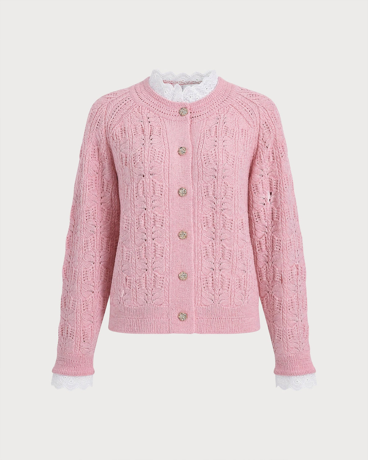 Pembe Volanlı Kesik Düğmeli Triko Hırka