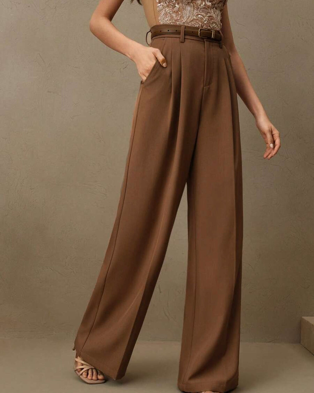 Karamel Doğal Bel Düz Pantolon