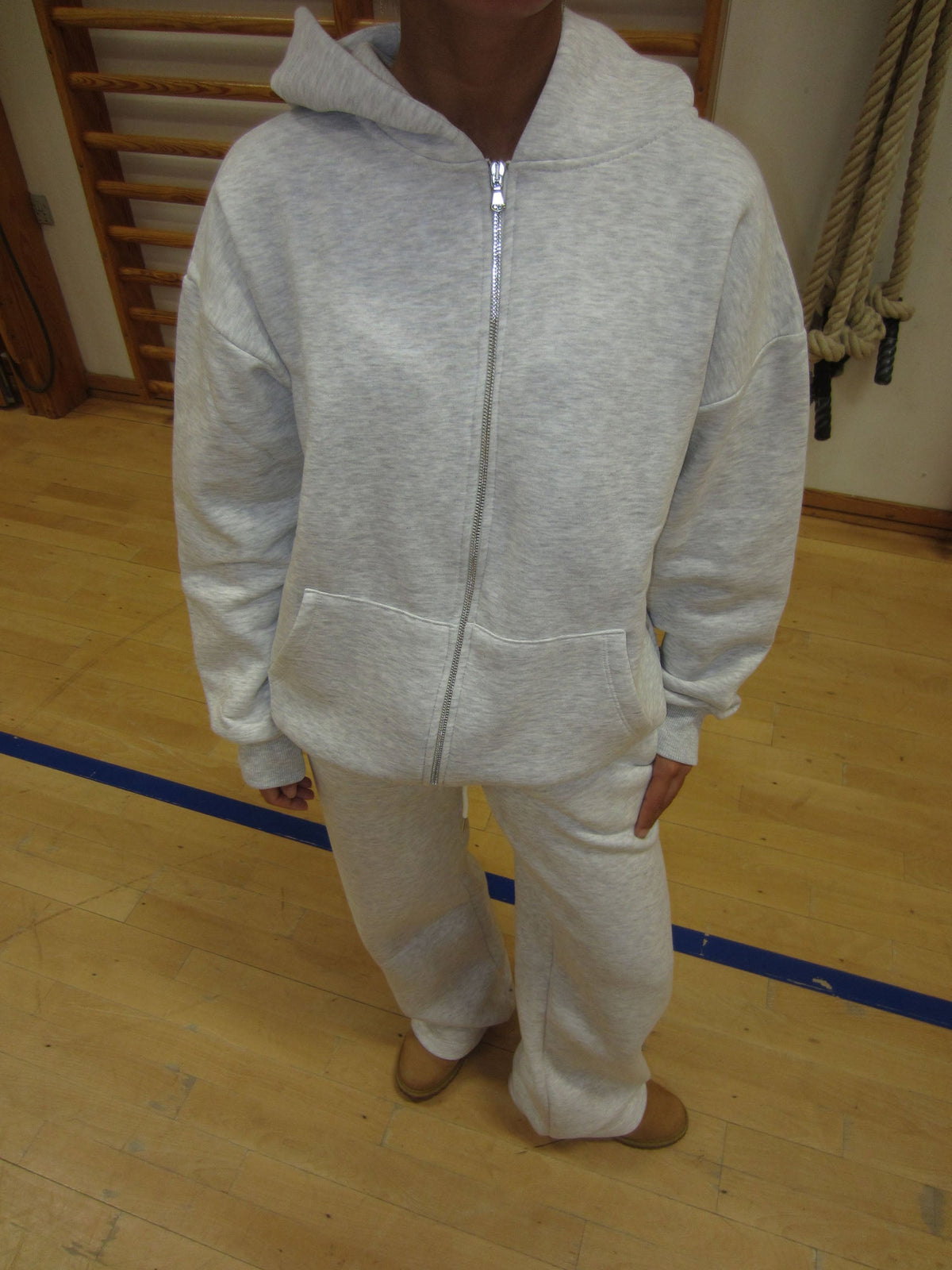 Jessica Kapüşonlu Fermuarlı Sweatshirt - Açık Gri