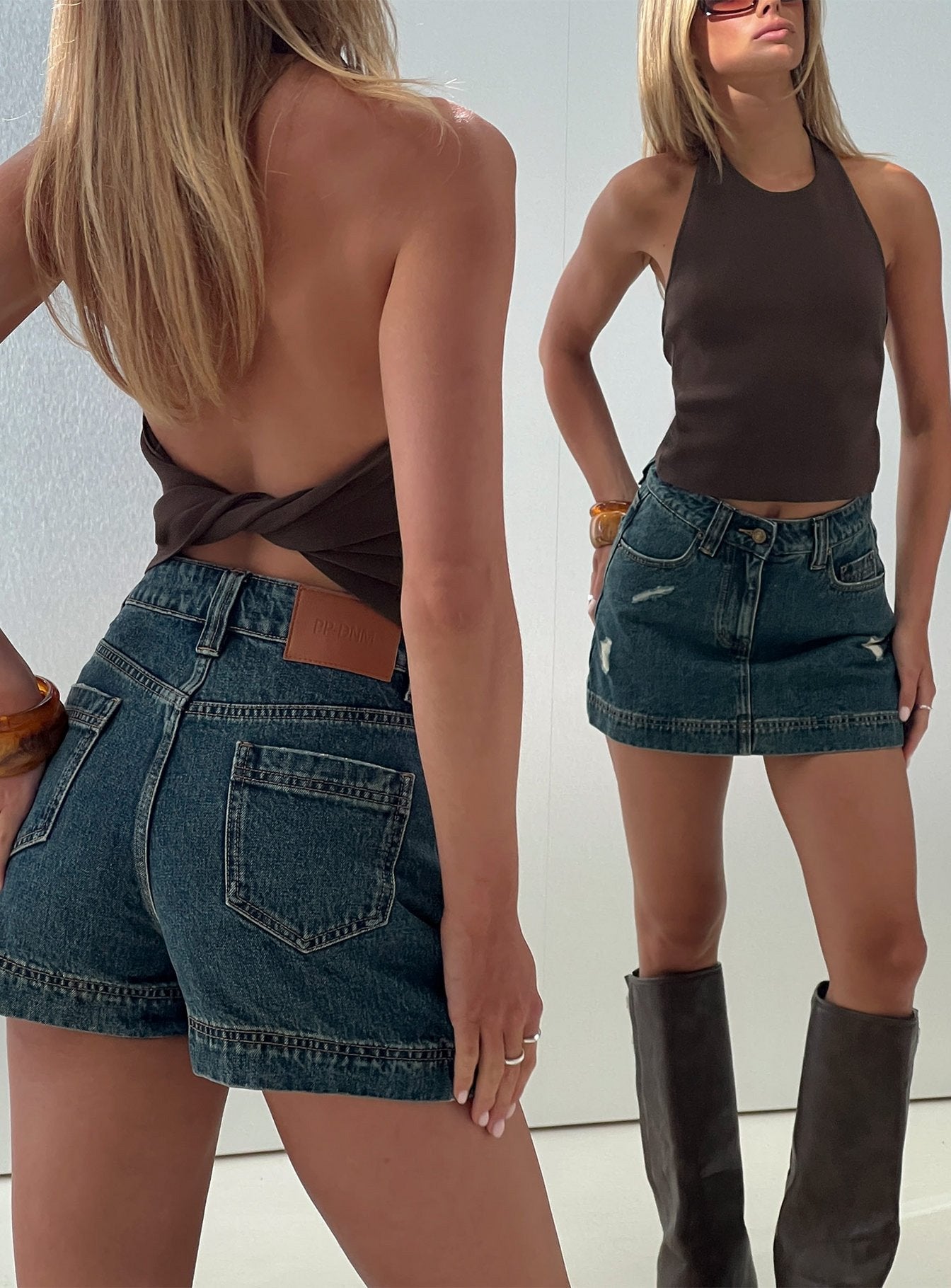 Vintage Mavi Yıkamalı Gazelle Yırtık Denim Şort Etek