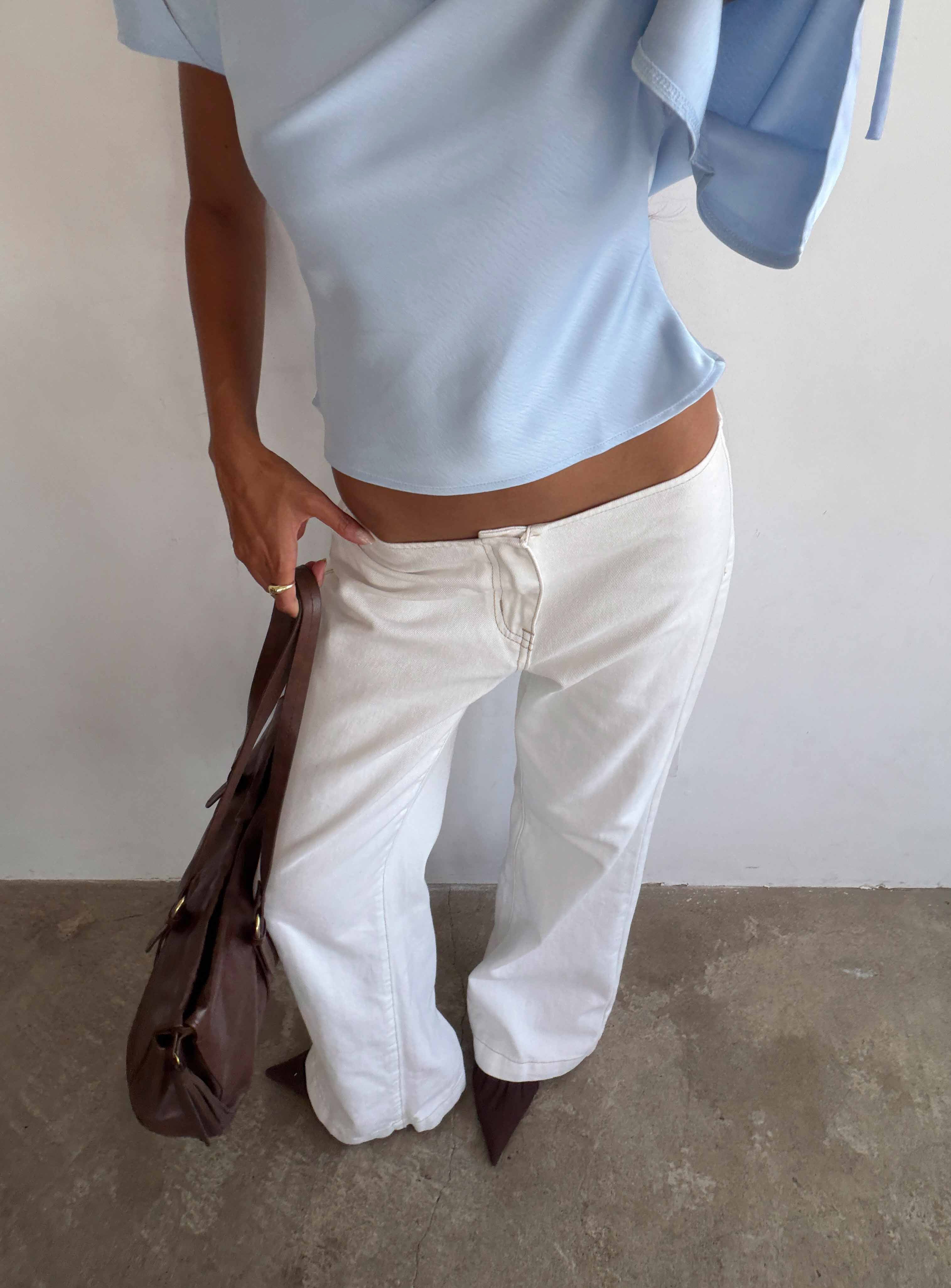Buenos No Waist Beyaz Düşük Bel Düz Paça Jean Pantolon