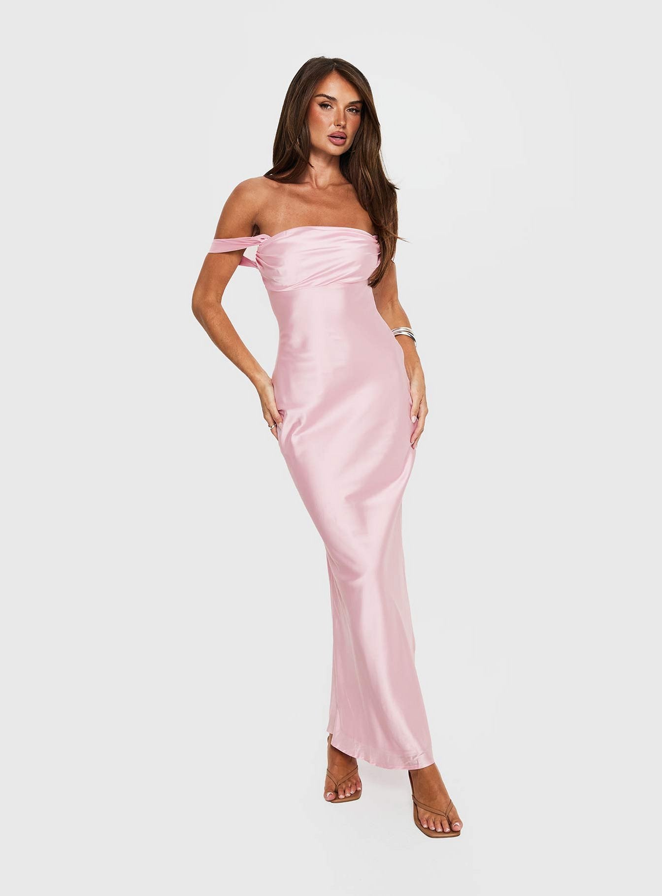 Azura Pembe Askısız Maxi Elbise