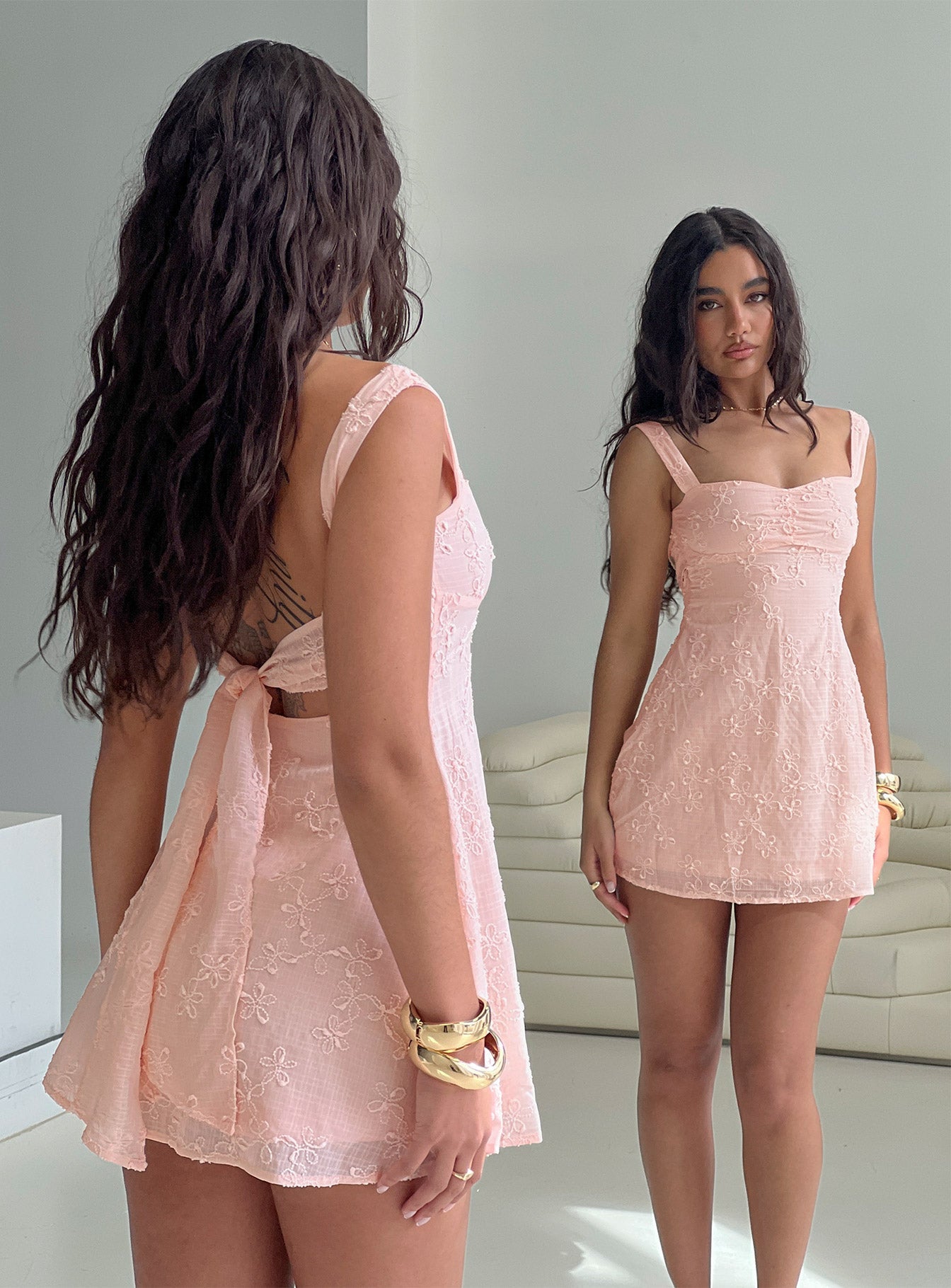 Mcbeath Açık Pembe Fiyonk Detaylı Mini Elbise