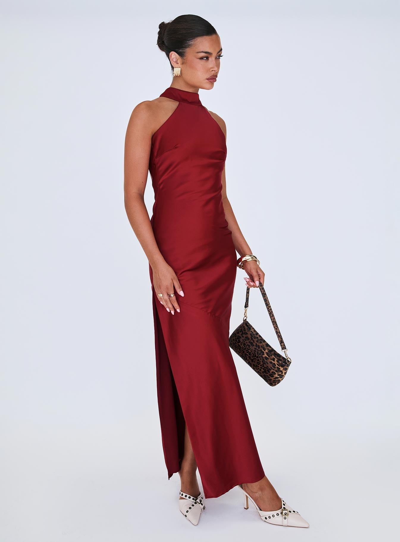 Bordo Mordecai Halter Maxi Elbise