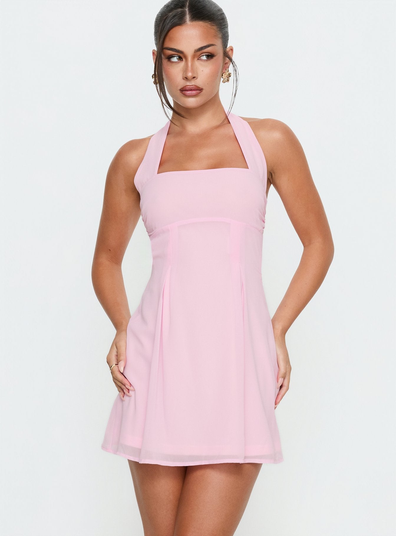 Rosamie Yumuşak Pembe Halter Mini Elbise