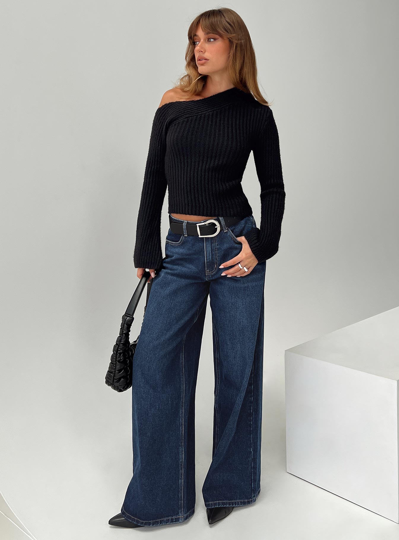 Naylor Orta Bel Geniş Paça Mavi Denim Pantolon