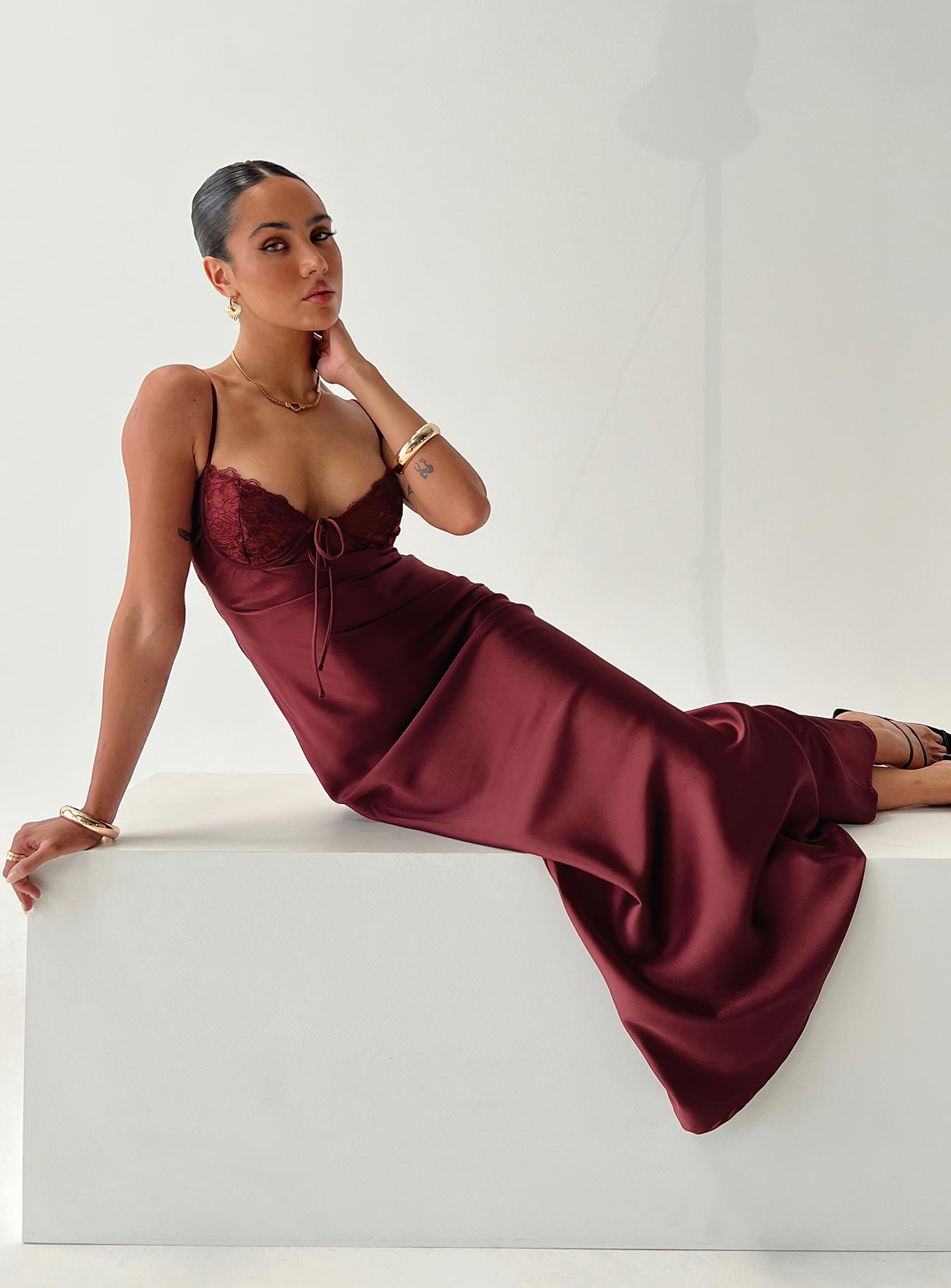 Bordo Fadyen Maxi Elbise