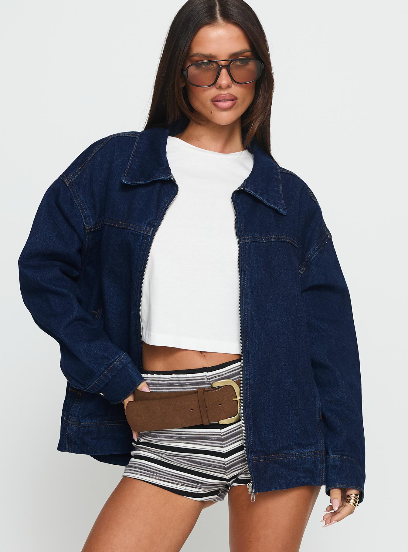Koyu Yıkama Denim Bomber Ceket - Altıncı