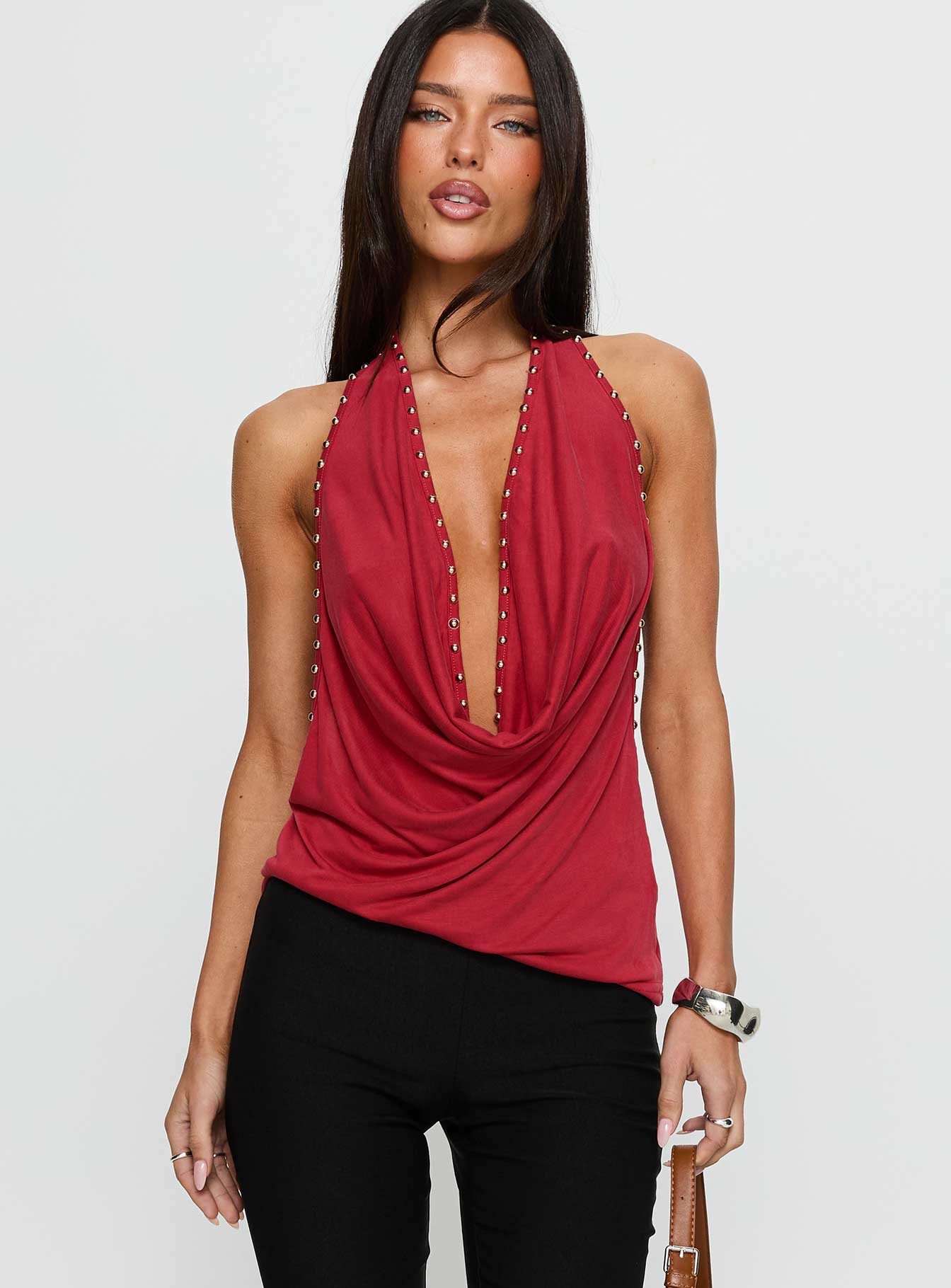 Khoda Taşlı Halter Üst - Bordo