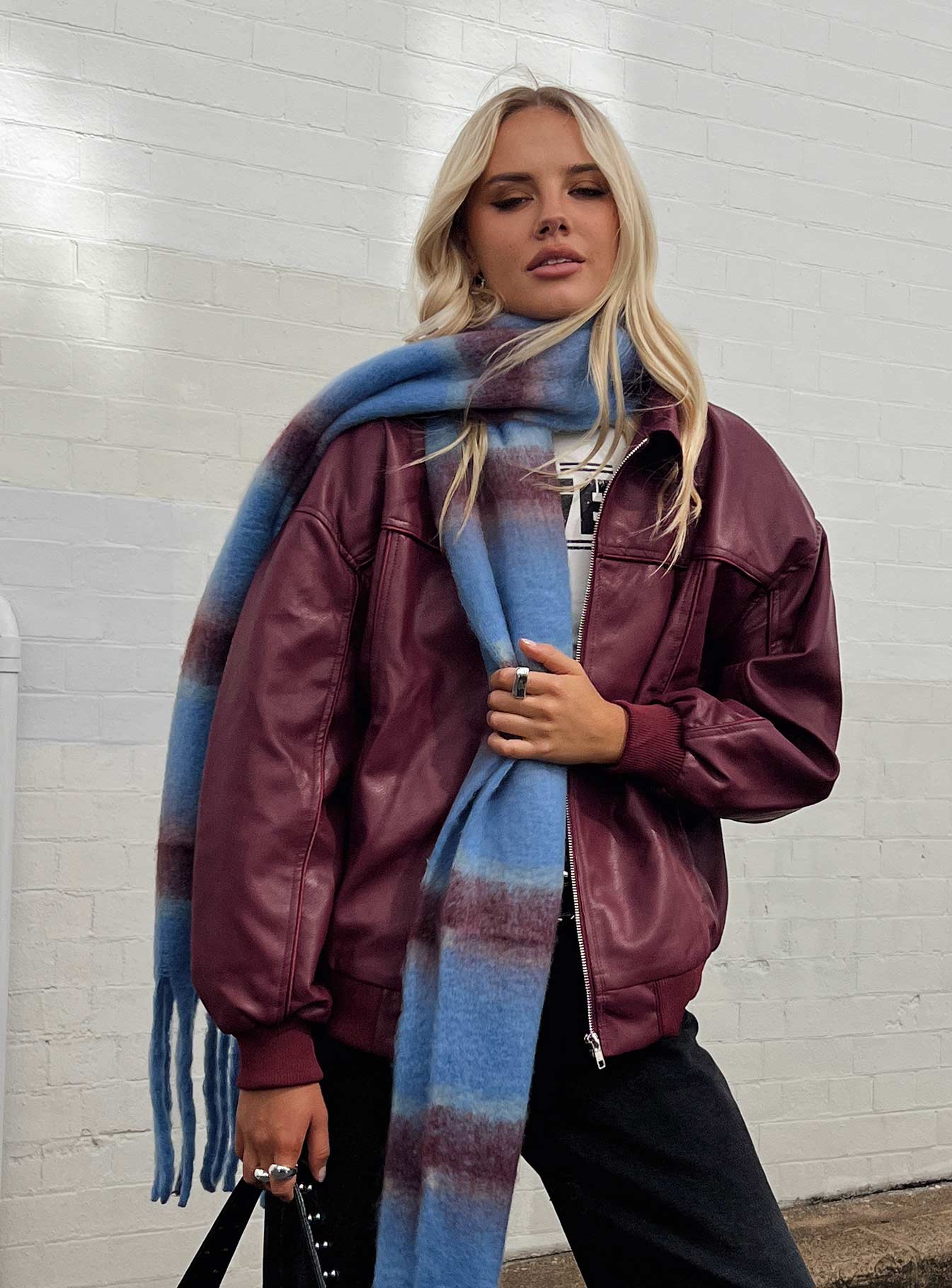 Bordo Altıncı Faux Deri Bomber Ceket