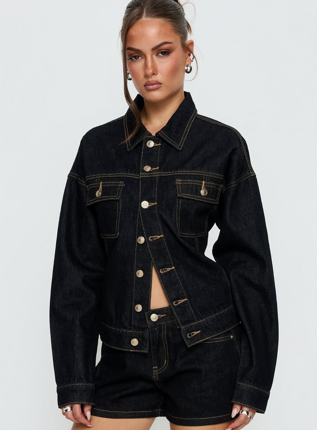 Caresse Ham Denim Bel Bağlamalı Kot Ceket