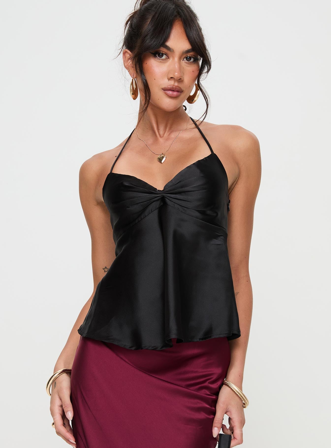 Siyah Saten Halter Üst