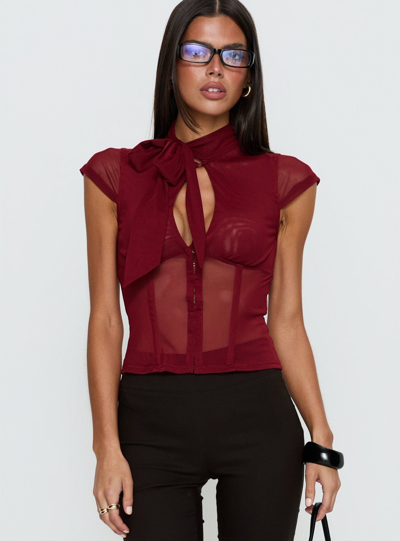 Anistasia Bordo Mesh Korse Üst