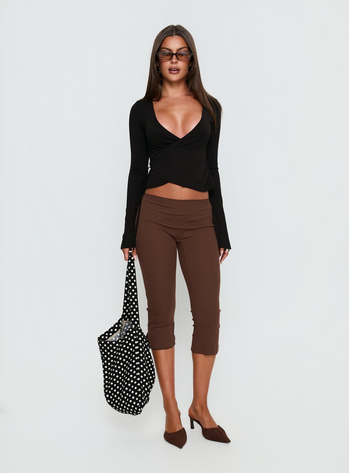 Temel Rib Capri Pantolon - Çikolata Rengi