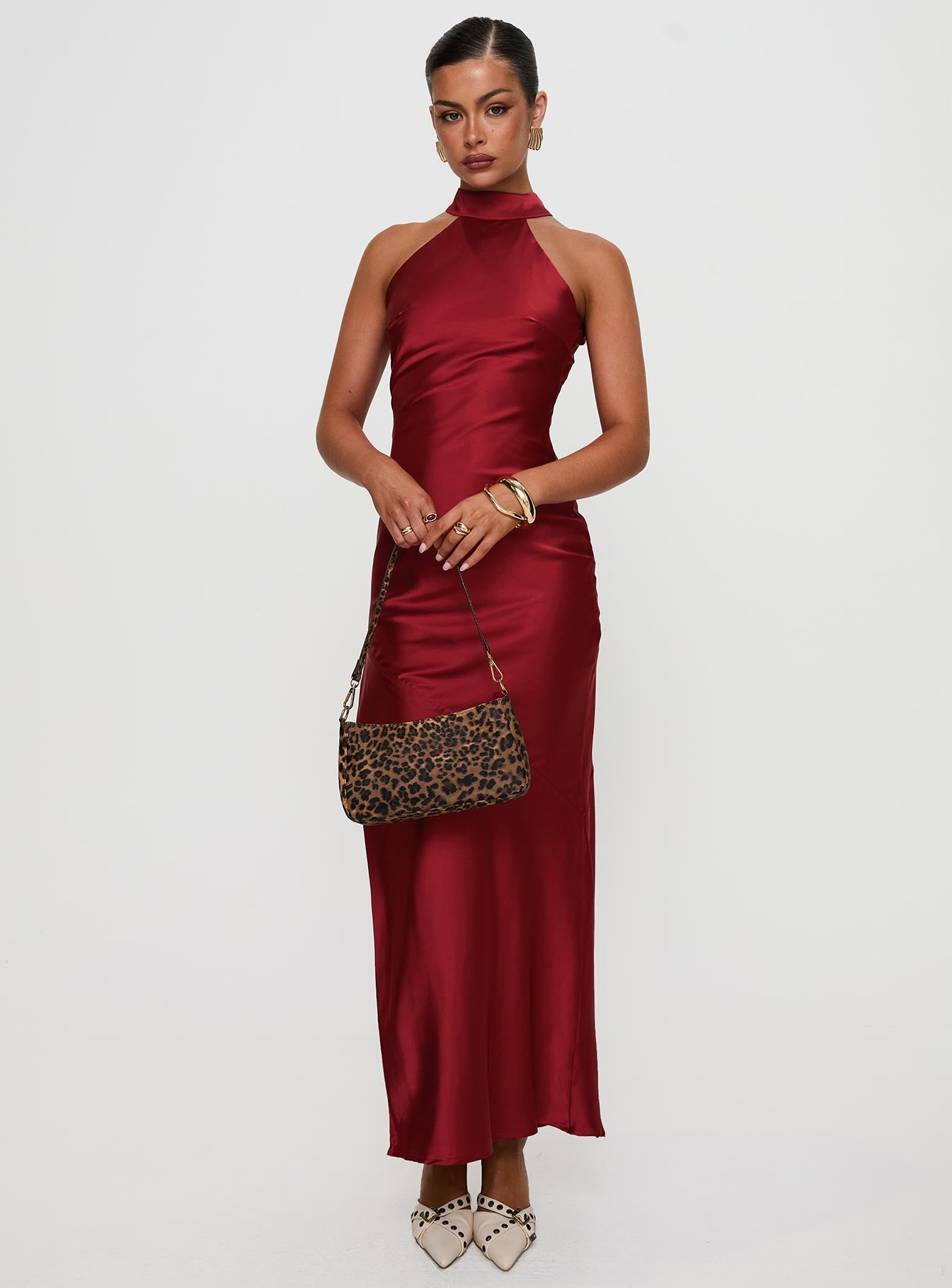 Bordo Mordecai Halter Maxi Elbise