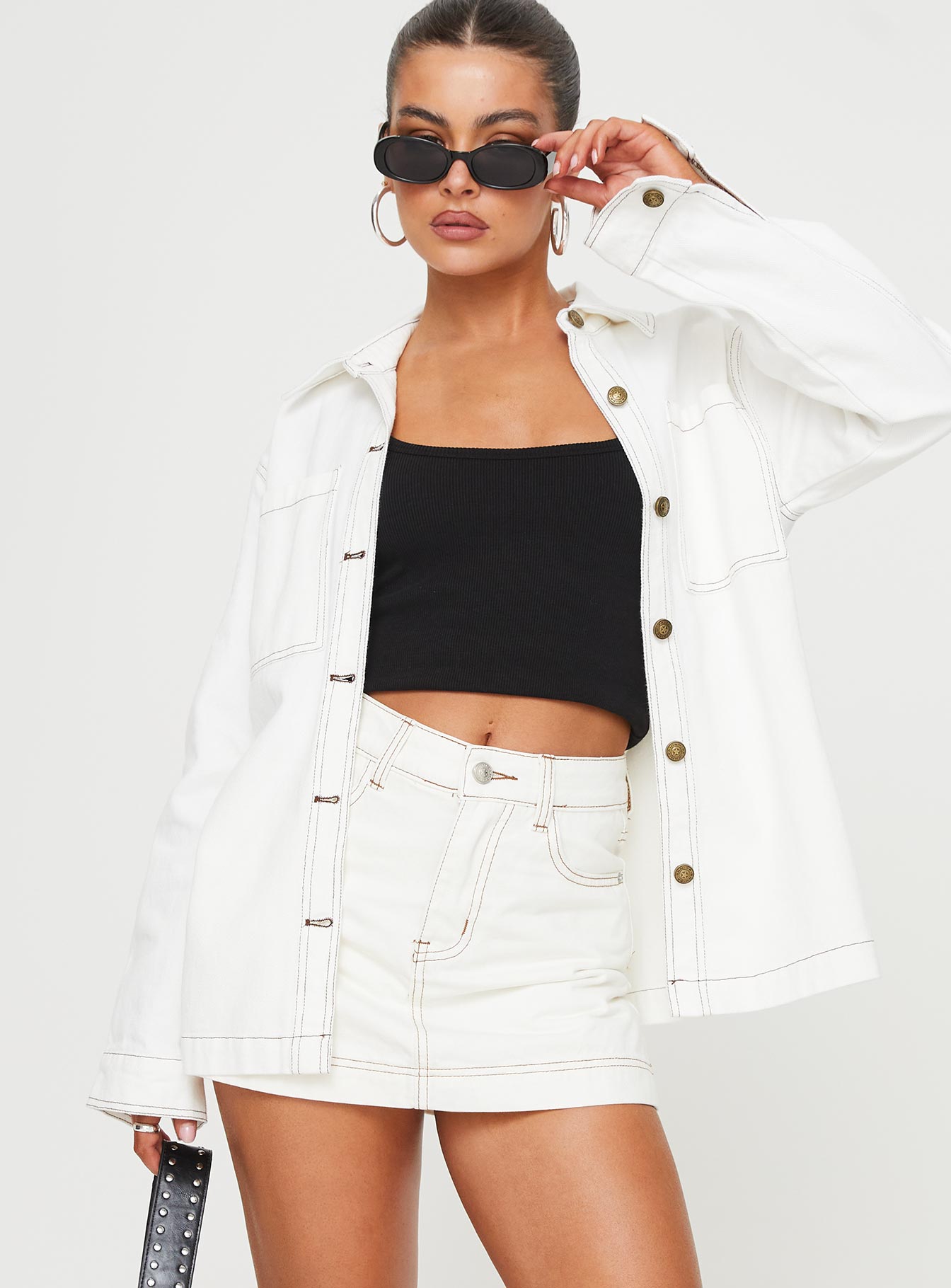 Katlynne Beyaz Denim Mini Şort