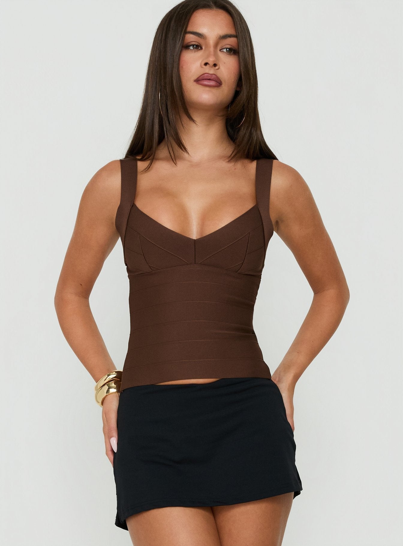 Justina Kahverengi V Yaka Bandaj Top