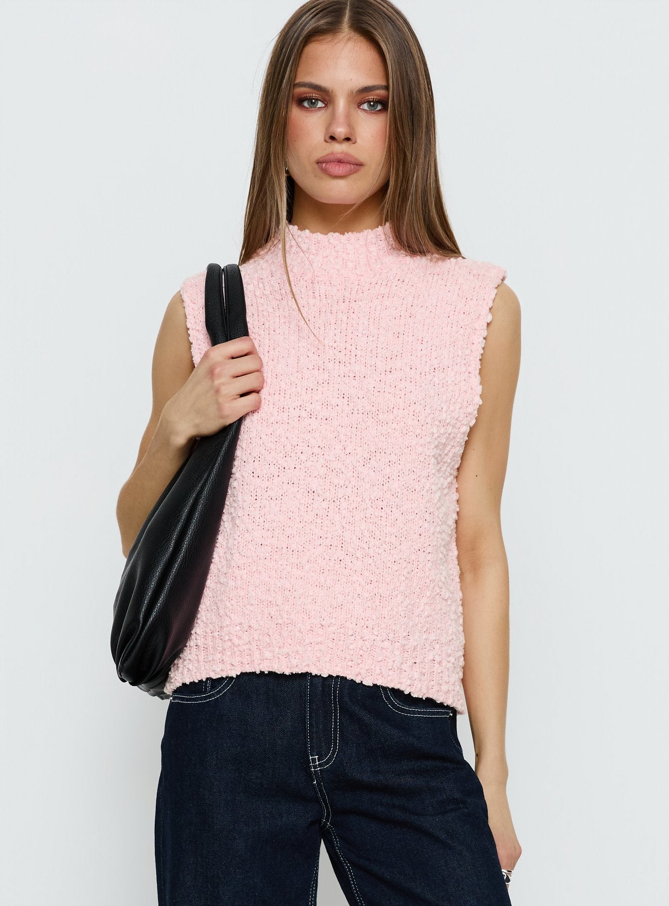 Lanette Yüksek Yaka Kolsuz Yumuşak Pembe Bluz