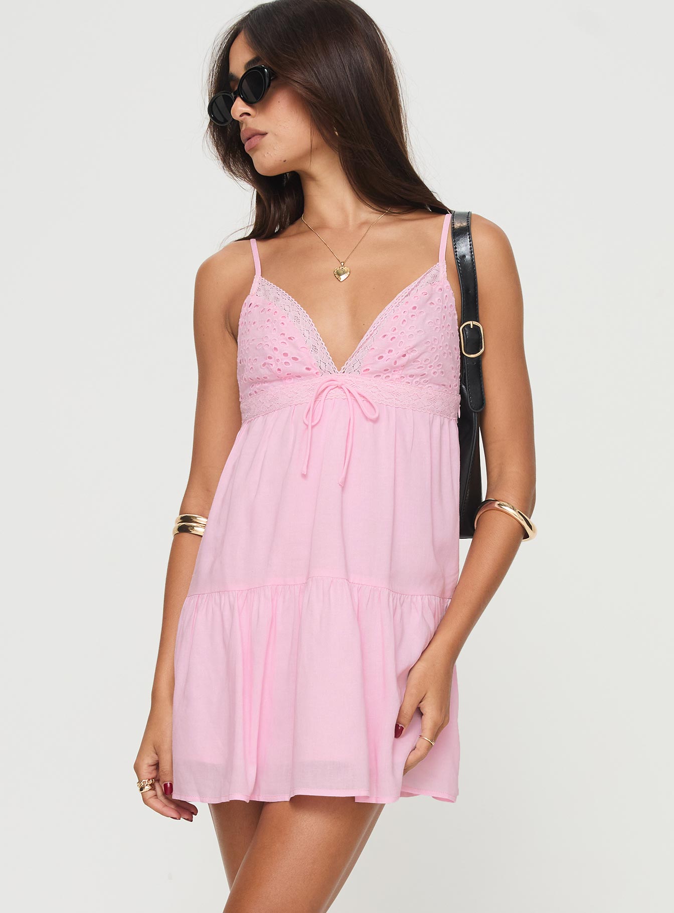 Nicoletta Açık Pembe Askılı Mini Elbise