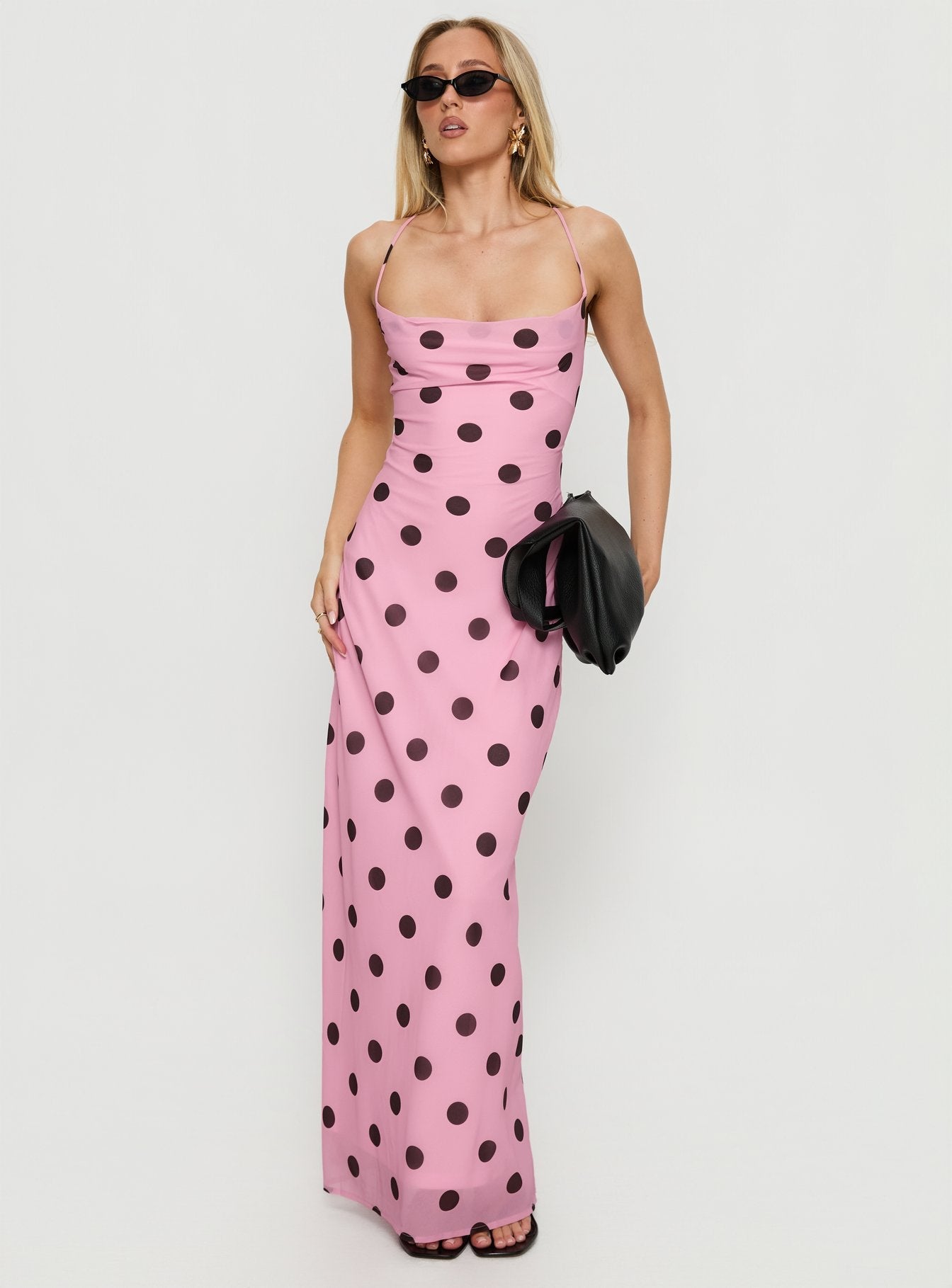 Celena Puantiye Desenli Maxi Elbise - Pembe/Kahverengi