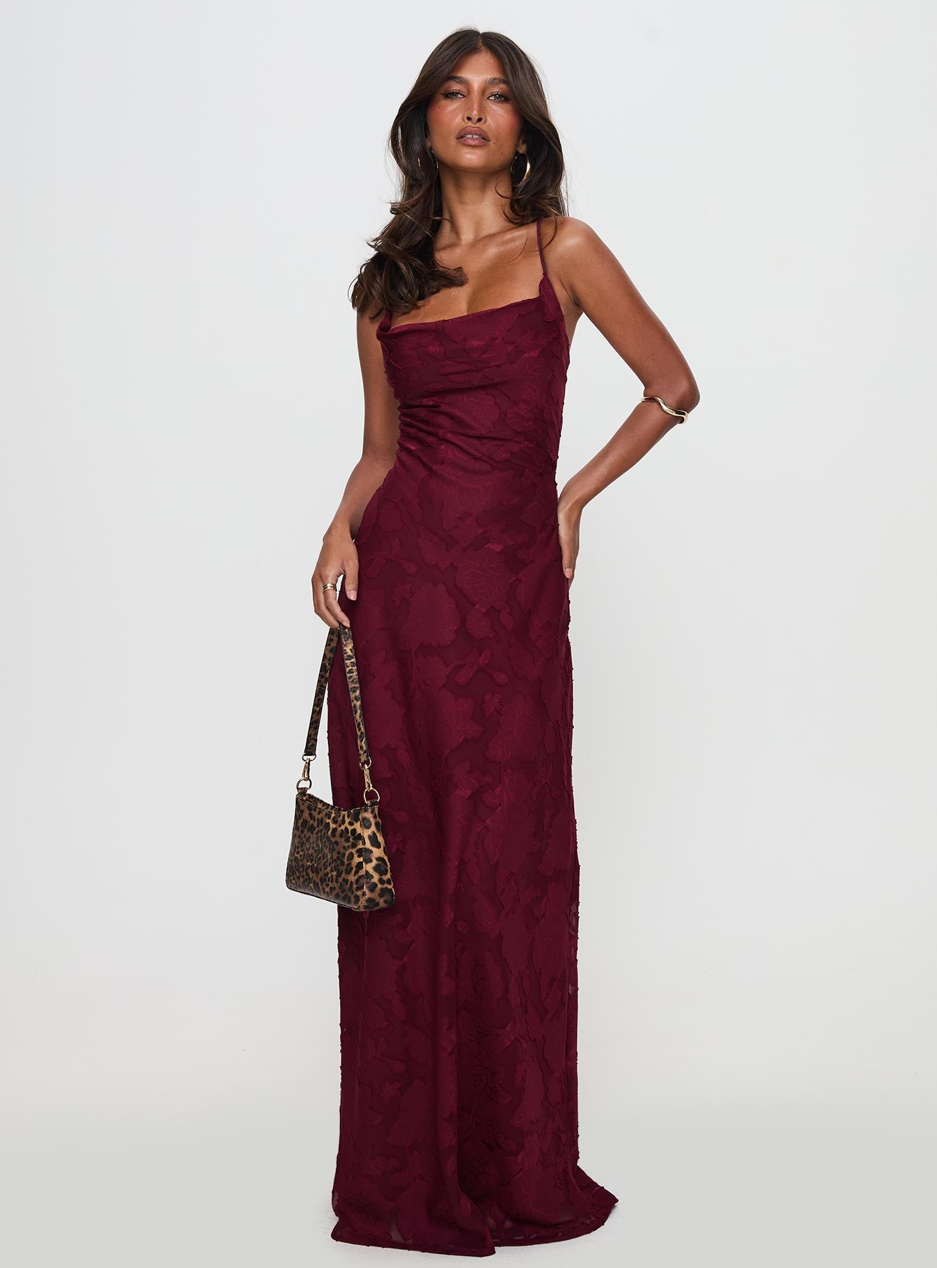 Bordo Celena Maxi Elbise