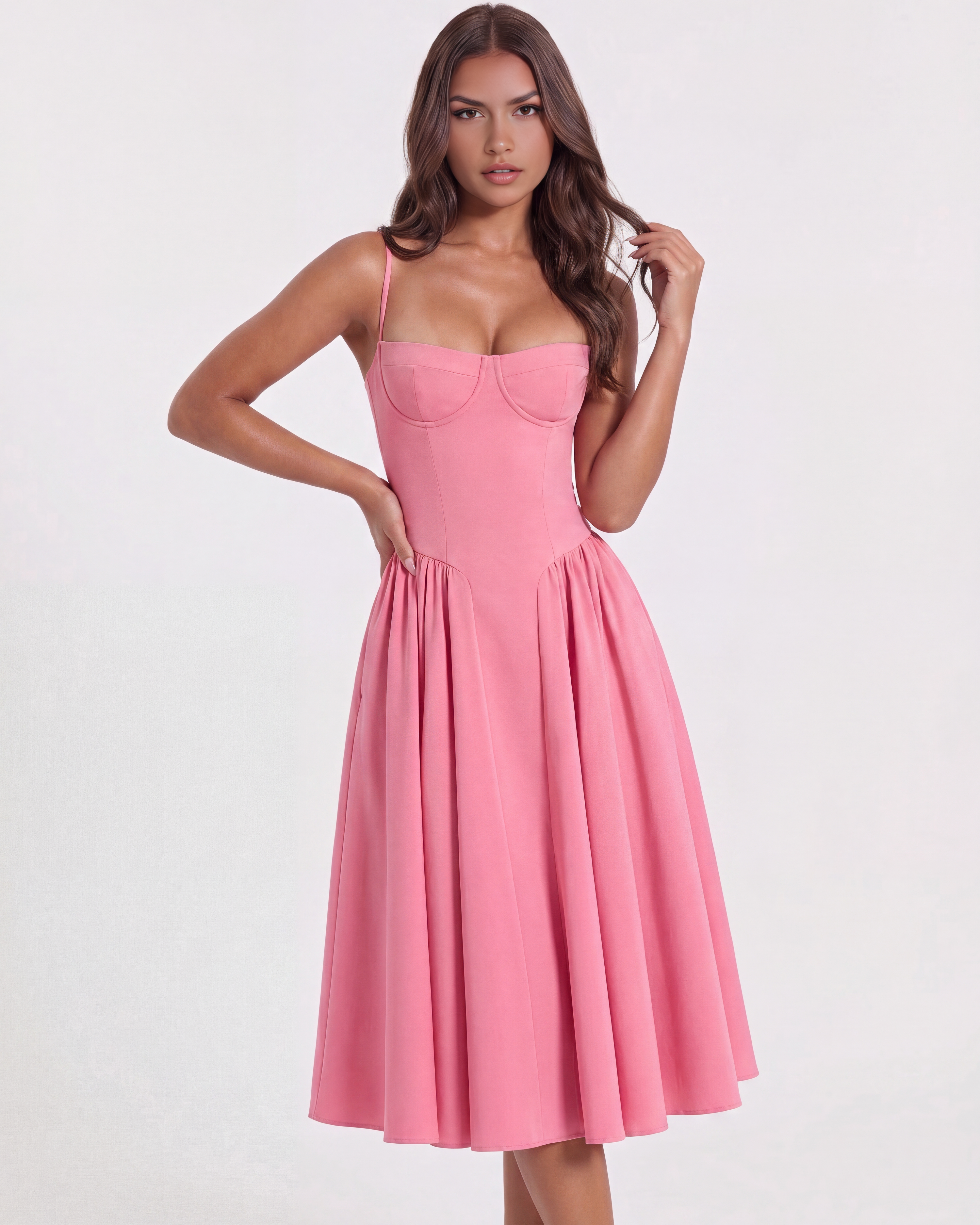 Francesca Pembe Midi Elbise