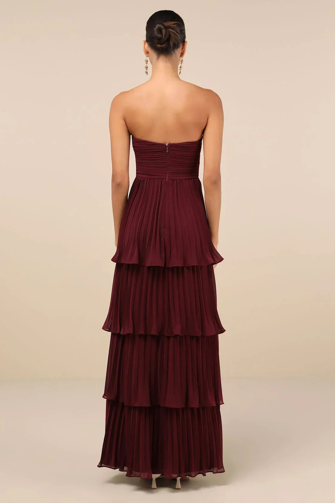Strapless Tiered Maxi Elbise