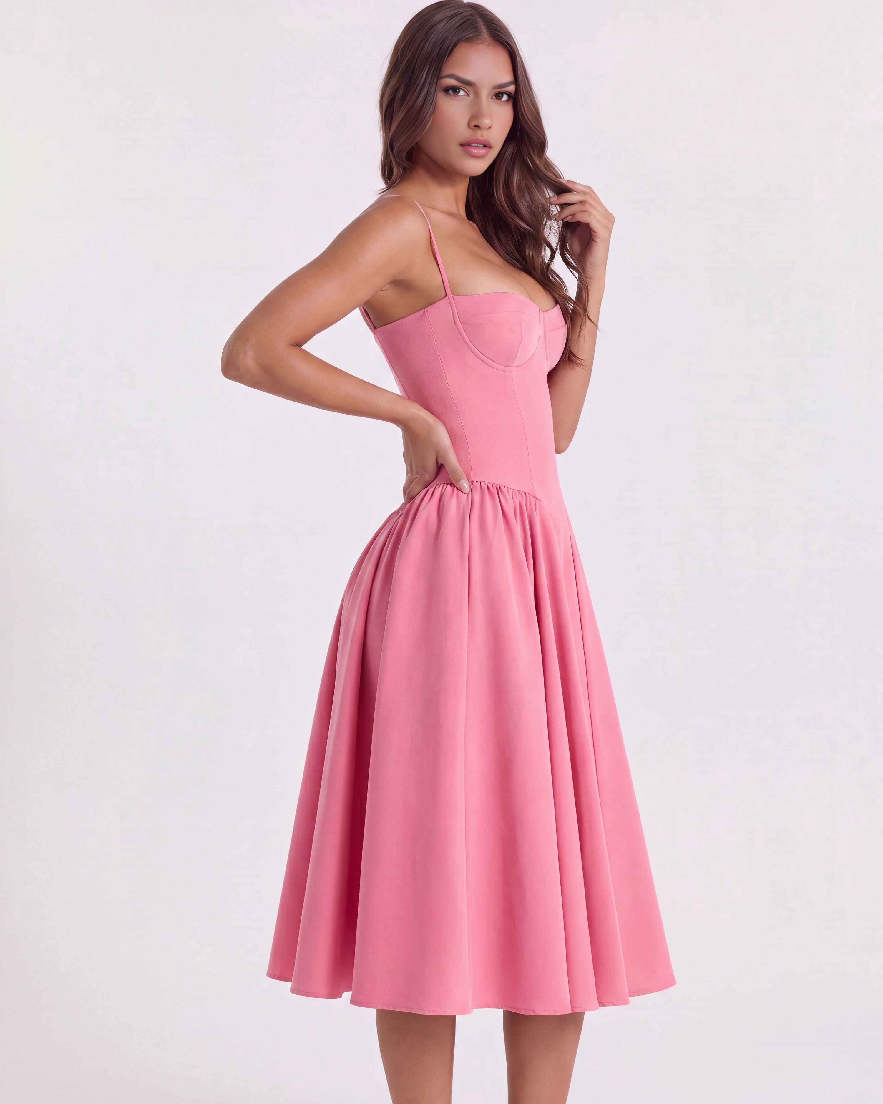 Francesca Pembe Midi Elbise