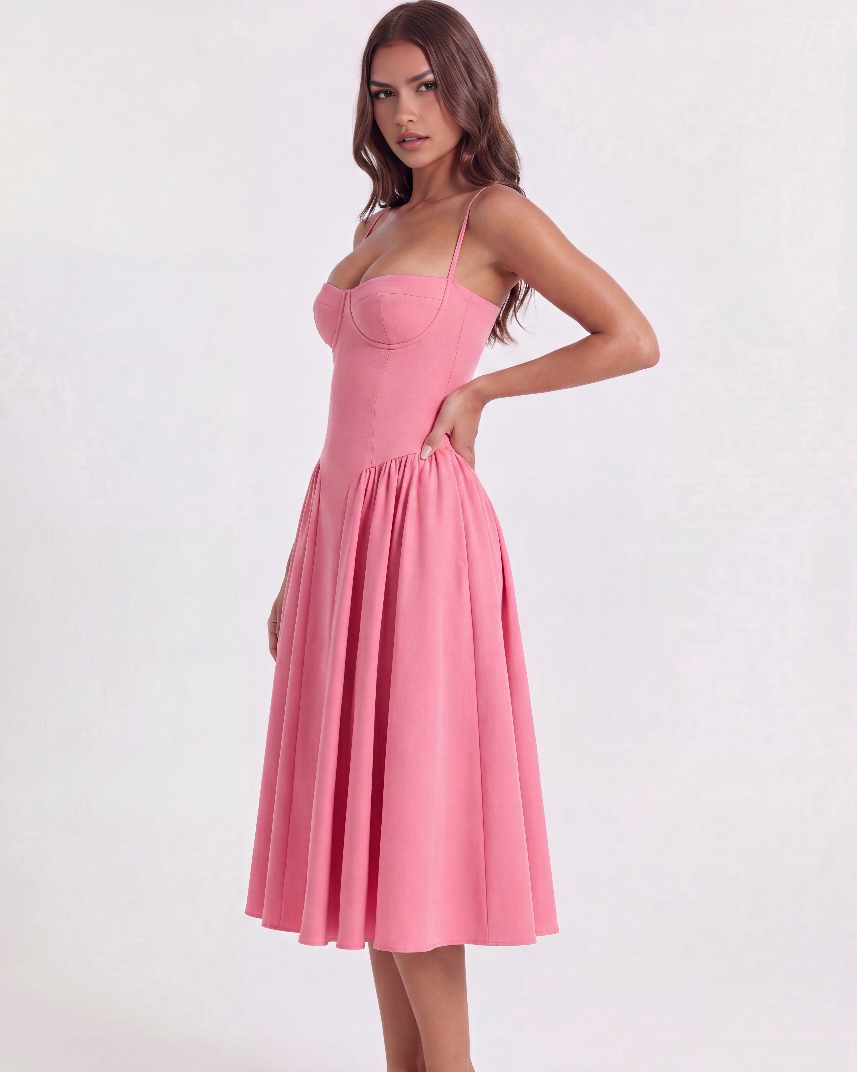 Francesca Pembe Midi Elbise