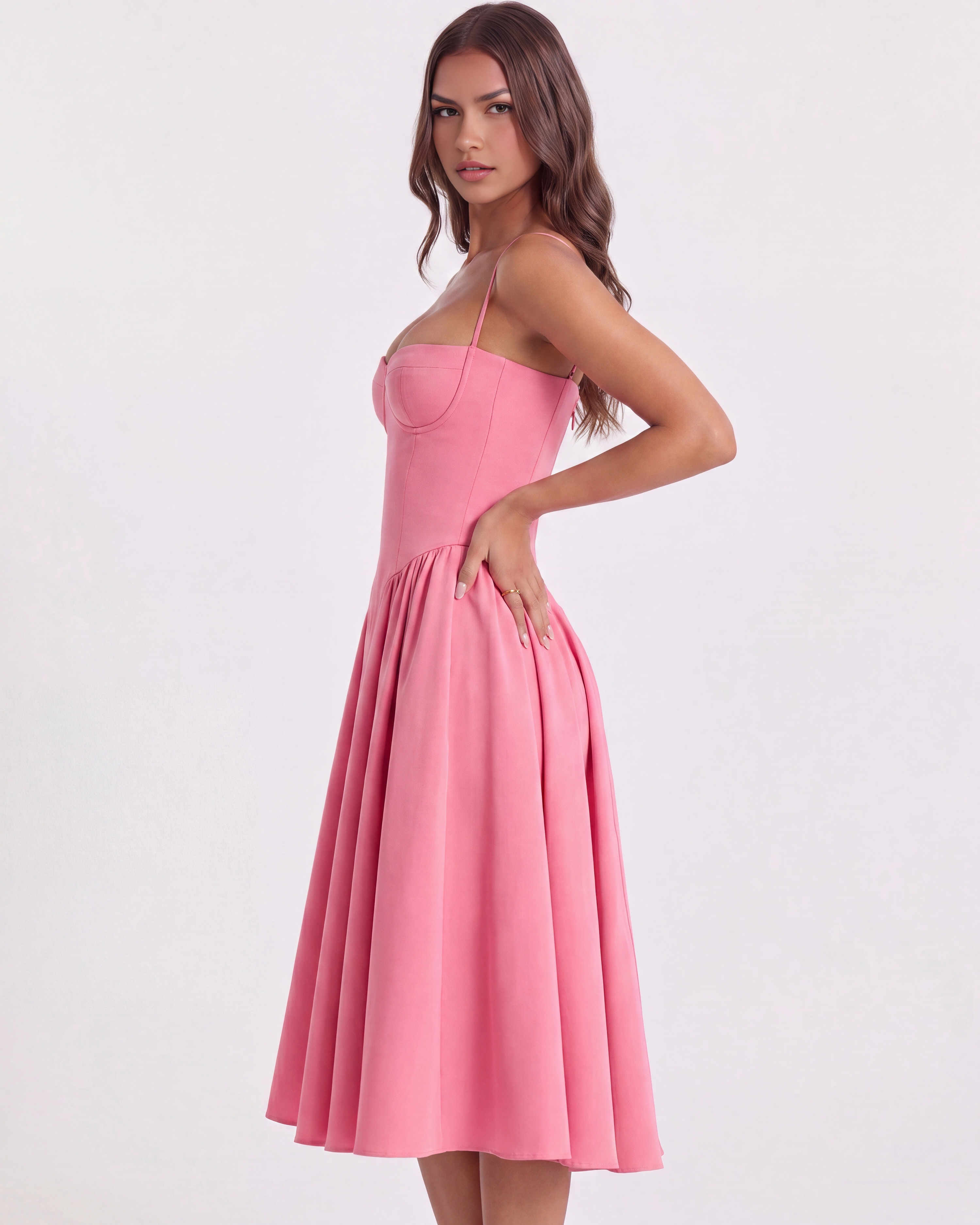 Francesca Pembe Midi Elbise