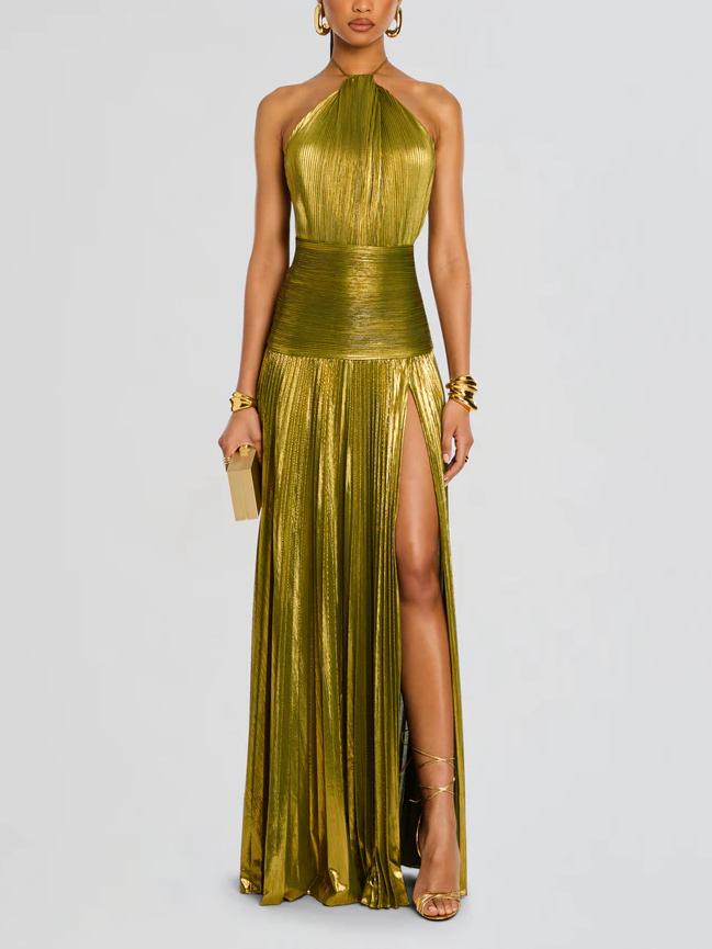 Metalik Peridot Maxi Elbise