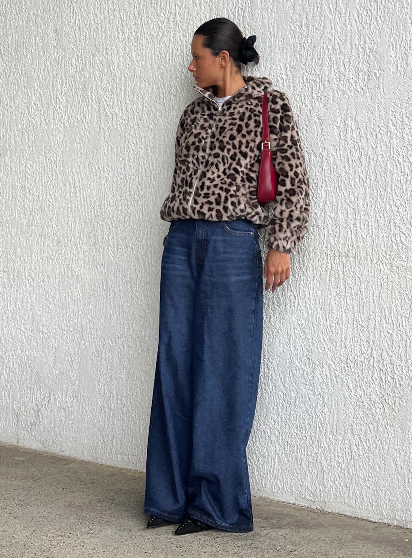Naylor Orta Bel Geniş Paça Mavi Denim Pantolon