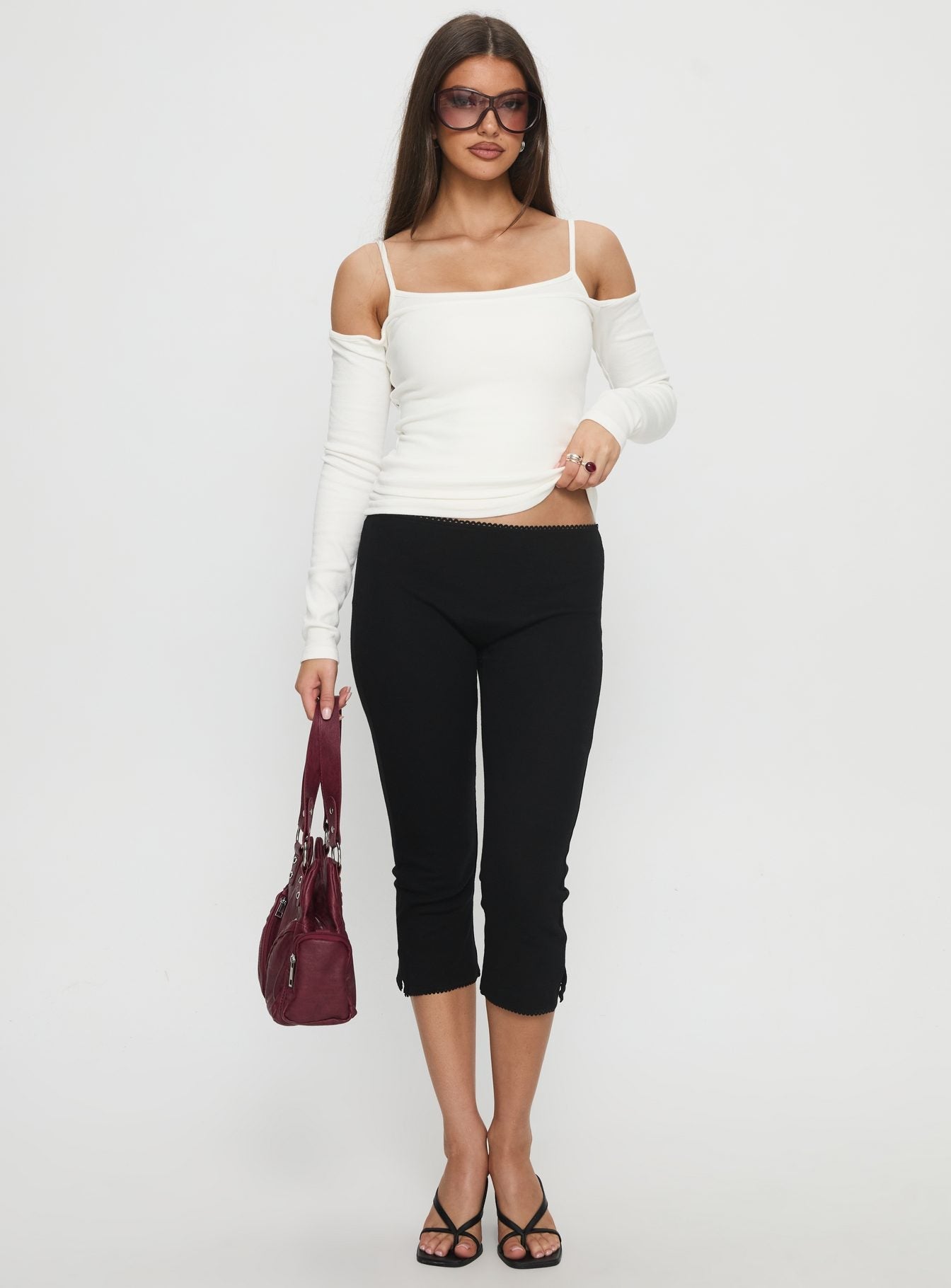 Baseline Siyah Fitilli Capri Pantolon