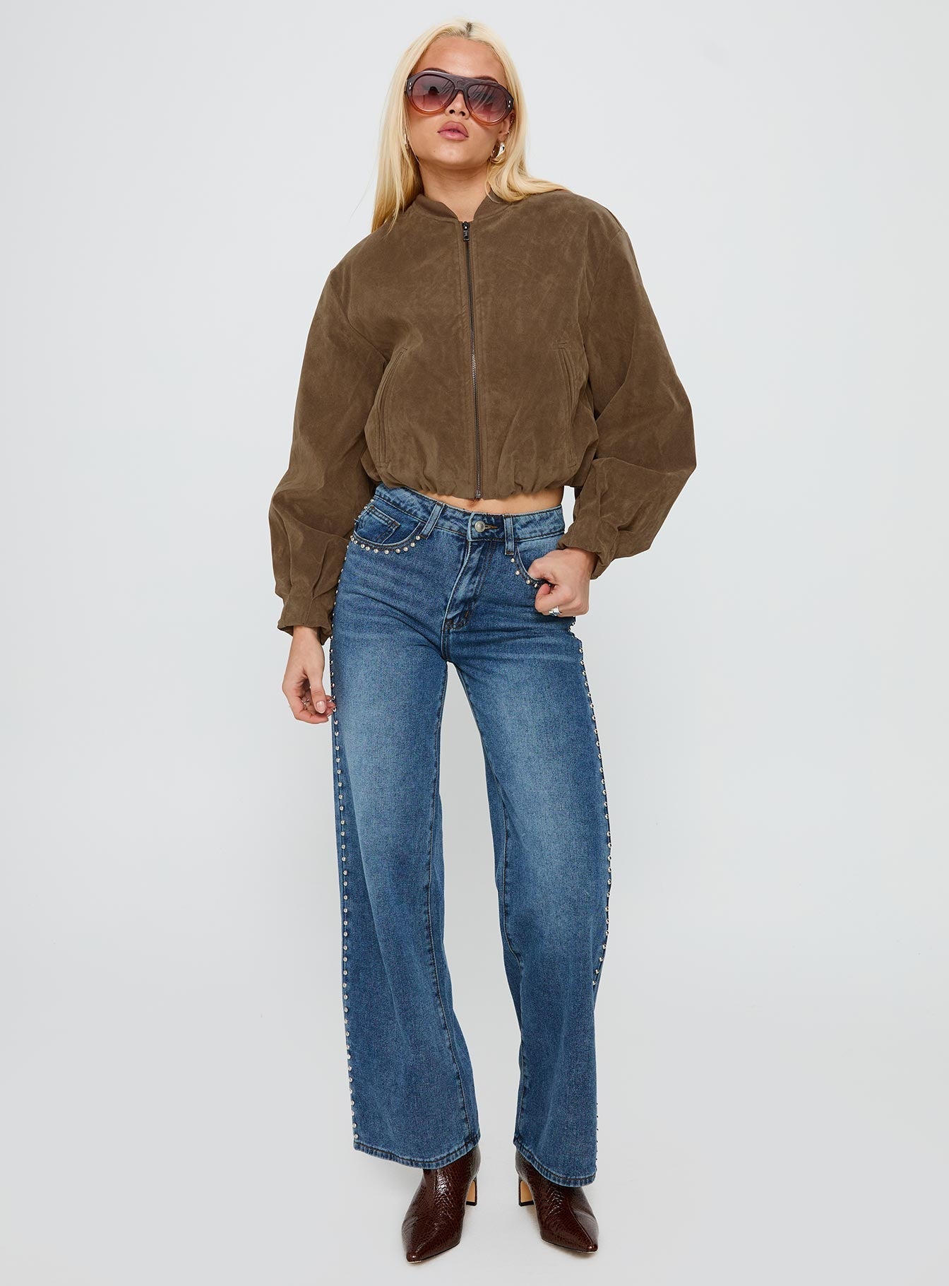 Orta Mavi Yüksek Bel Düz Paça Denim Pantolon