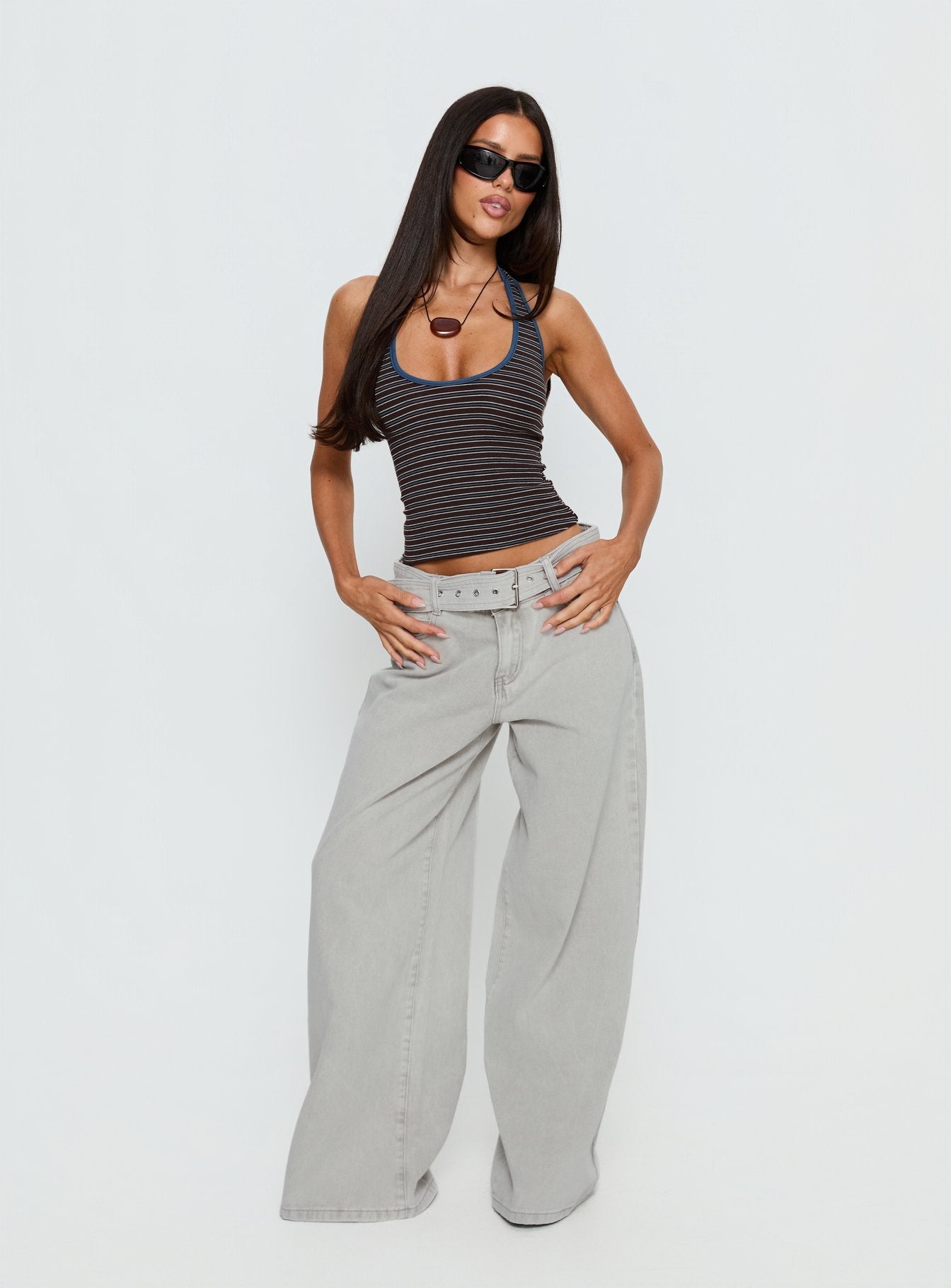 Çok Renkli Çizgili Triko Halter Top