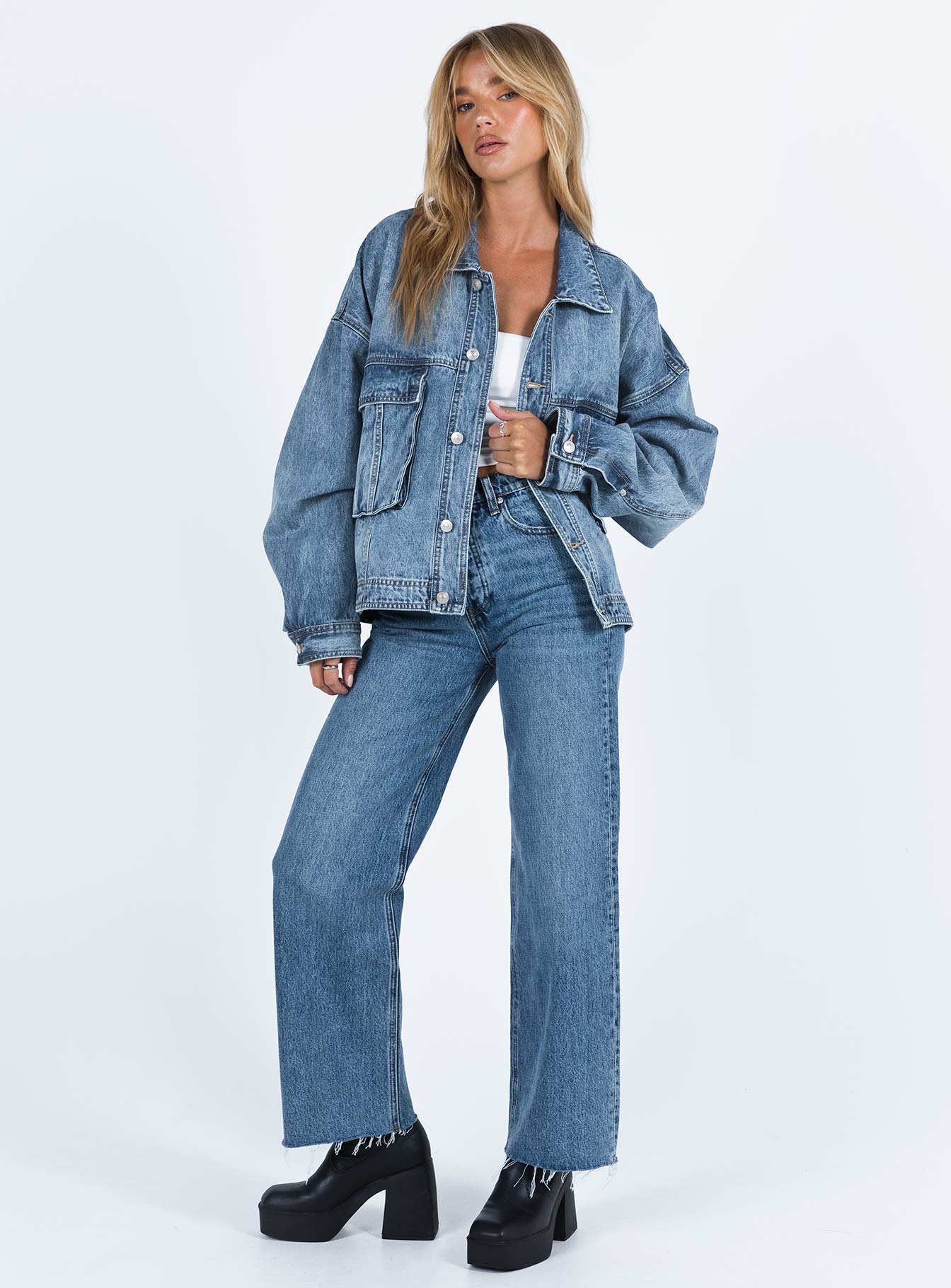 Orta Yıkama Oversize Denim Ceket