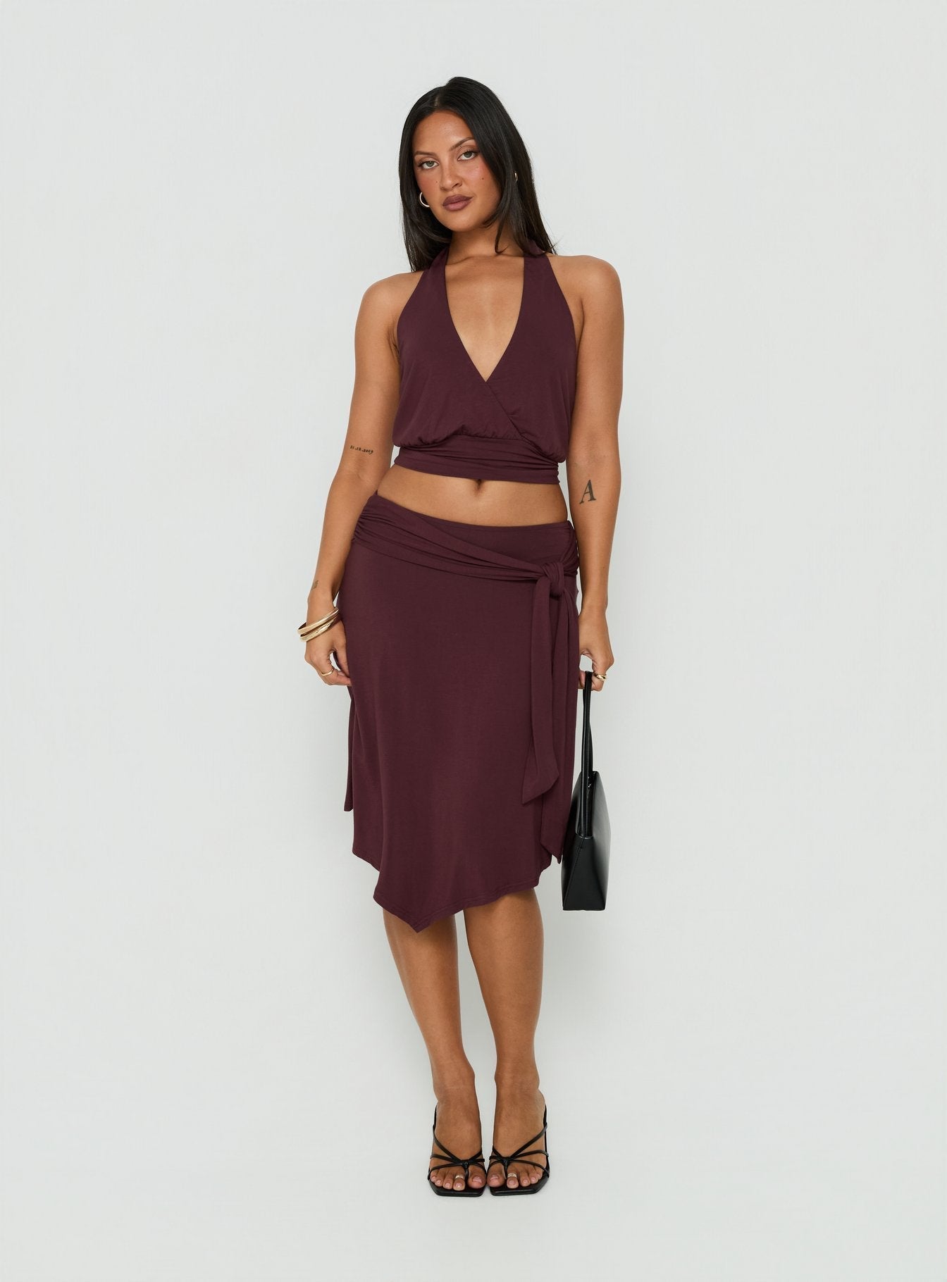 Arabele Koyu Mürdüm Anvelop Halter Crop Top