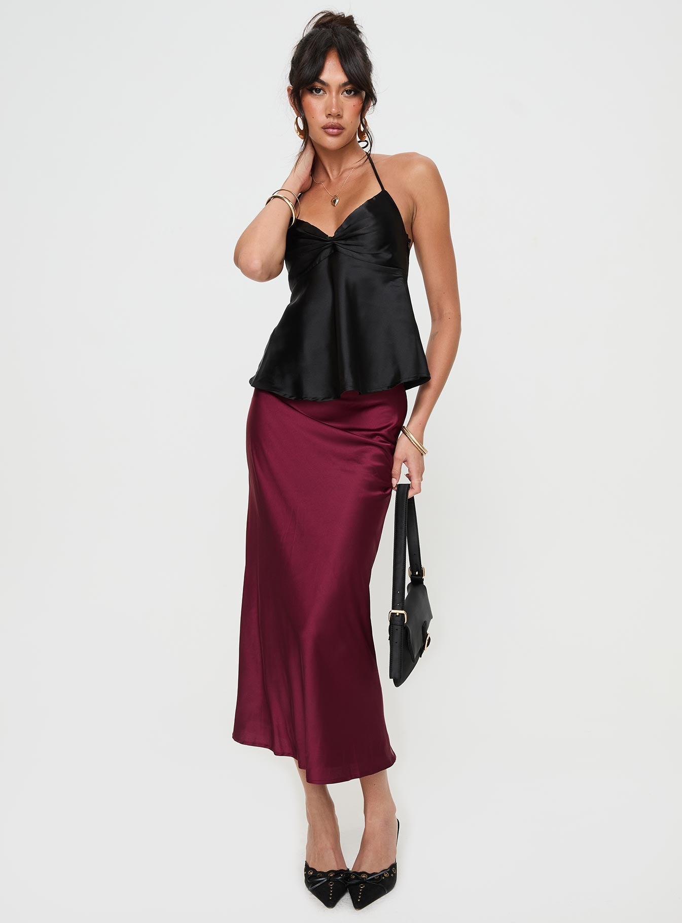 Siyah Saten Halter Üst