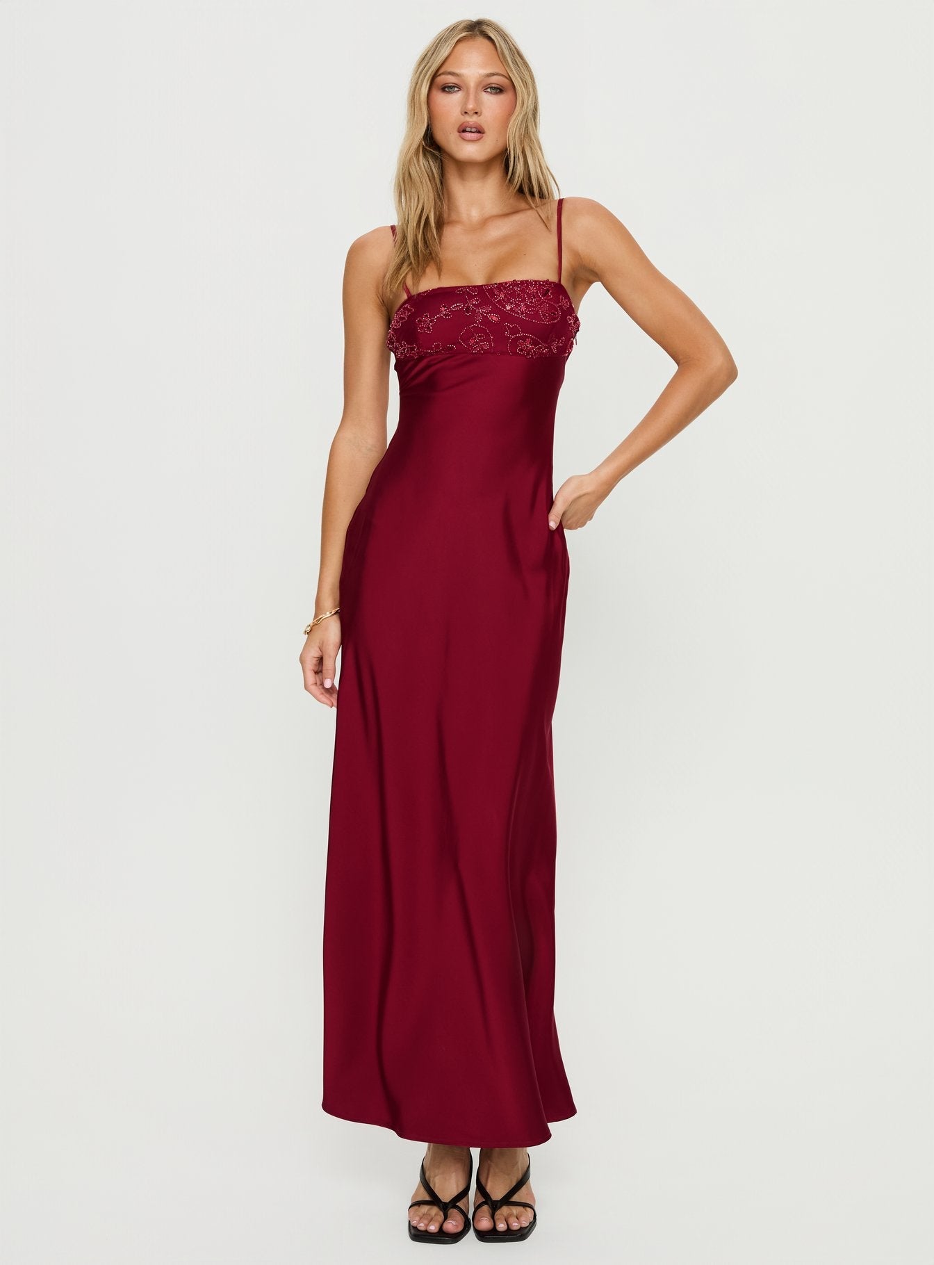 Engracia Bordo Pullu Maxi Elbise