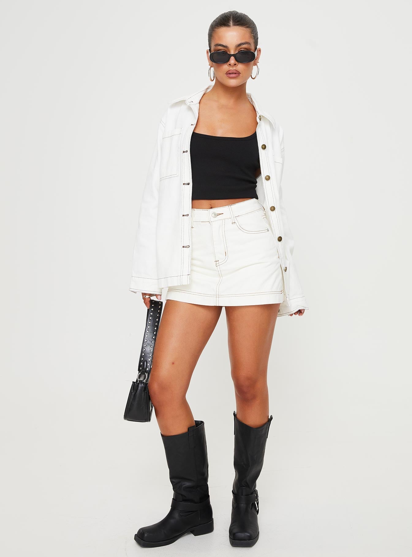 Katlynne Beyaz Denim Mini Şort