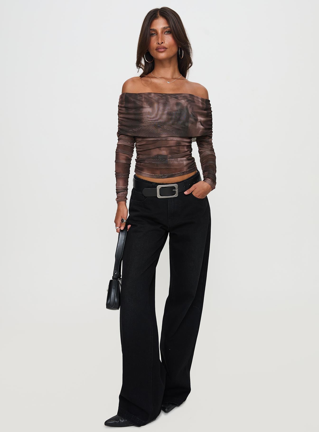 Çok Renkli Off Shoulder Uzun Kollu Bluz
